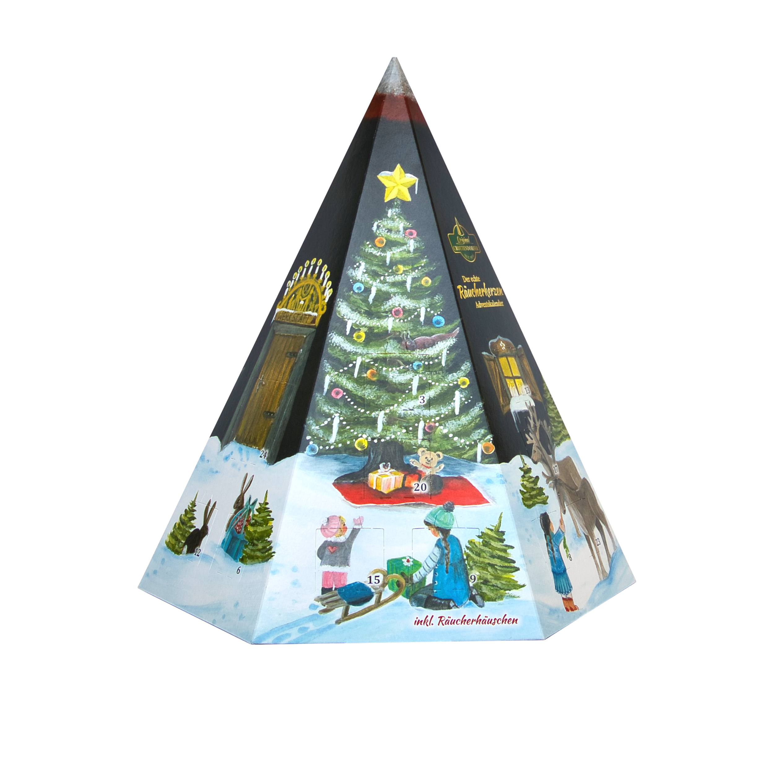 Crottendorfer Räucherkerzen Crottendorfer Adventskalender Räucherkerzen mit Metall-Räucherhaus & 24 Räucherkerzen 2097