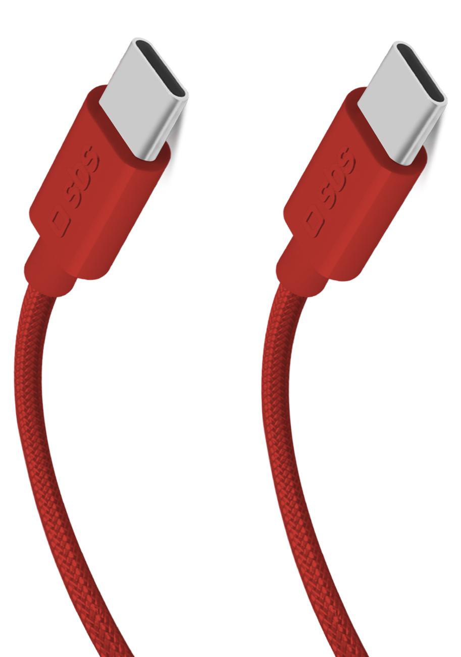 SBS USB-C - USB-C-Textilkabel mit Kabelhalter, 1,5 Meter TECABLETISSUETCCR