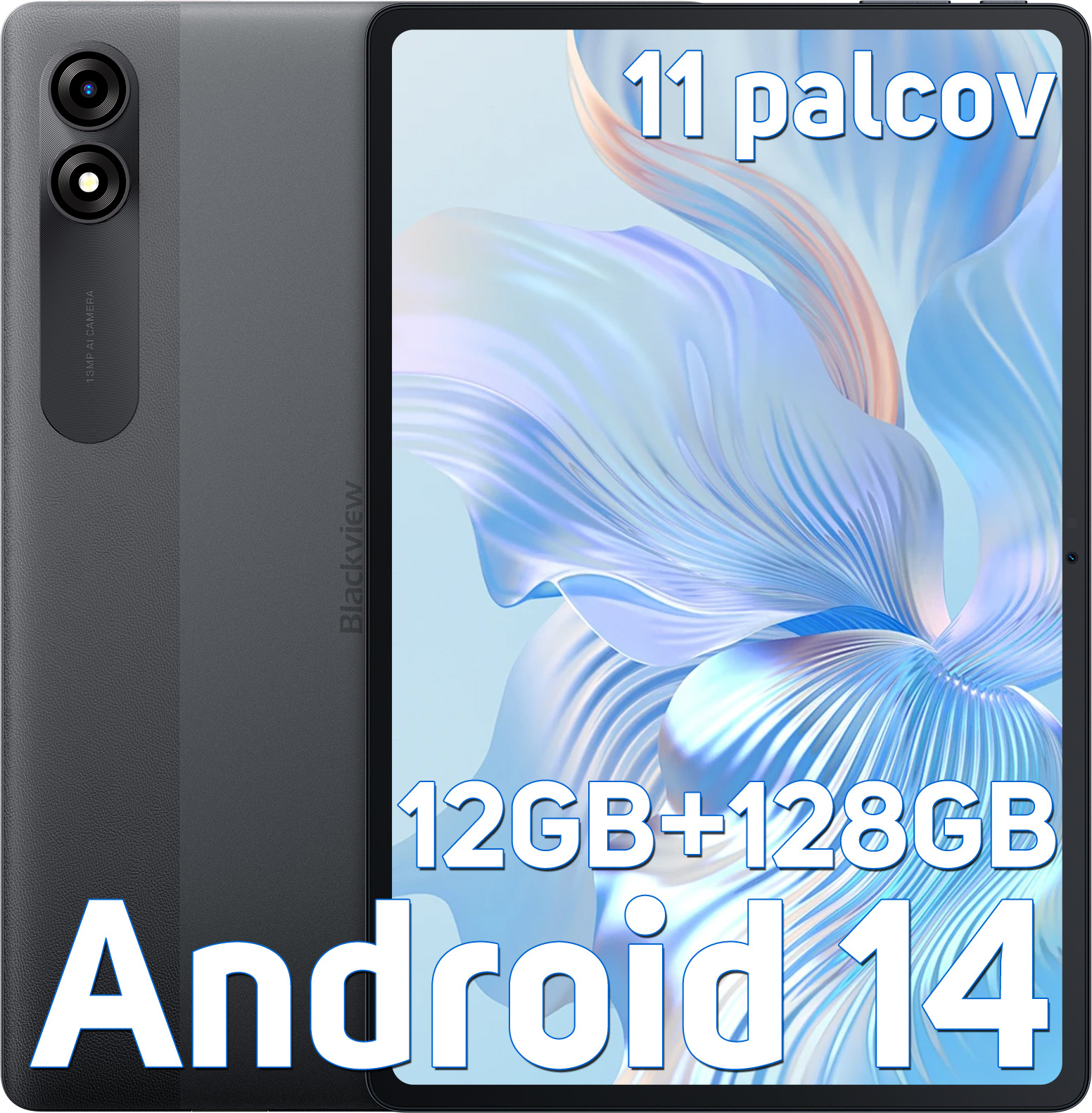 Blackview Tab 90 WiFi 11'' Android 14 Tablet (2024), 12GB+128GB (rozšíriteľný), HD-IPS displej, 13 MP fotoaparát, 8200 mAh, 10 W, Face Unlock, sivý