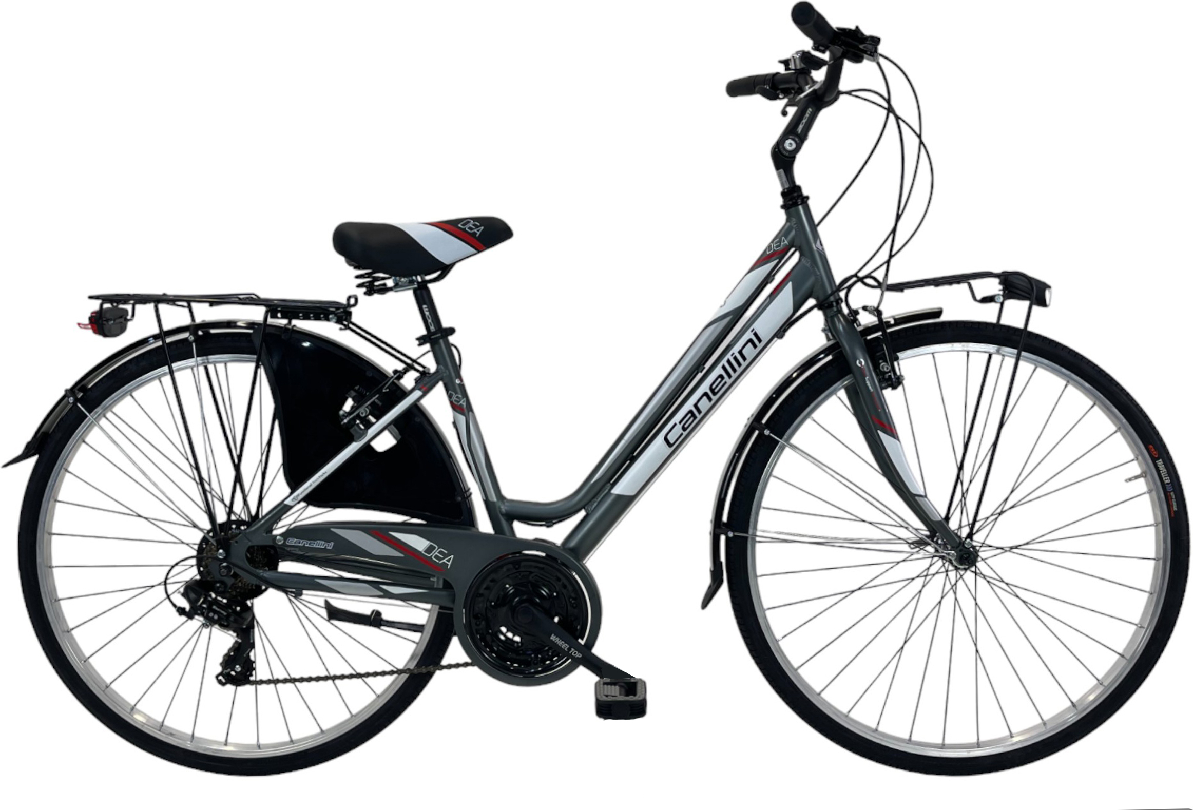 Citybike Fahrrad DEA 21v Canellini 28" - Frau - Titan/Rot