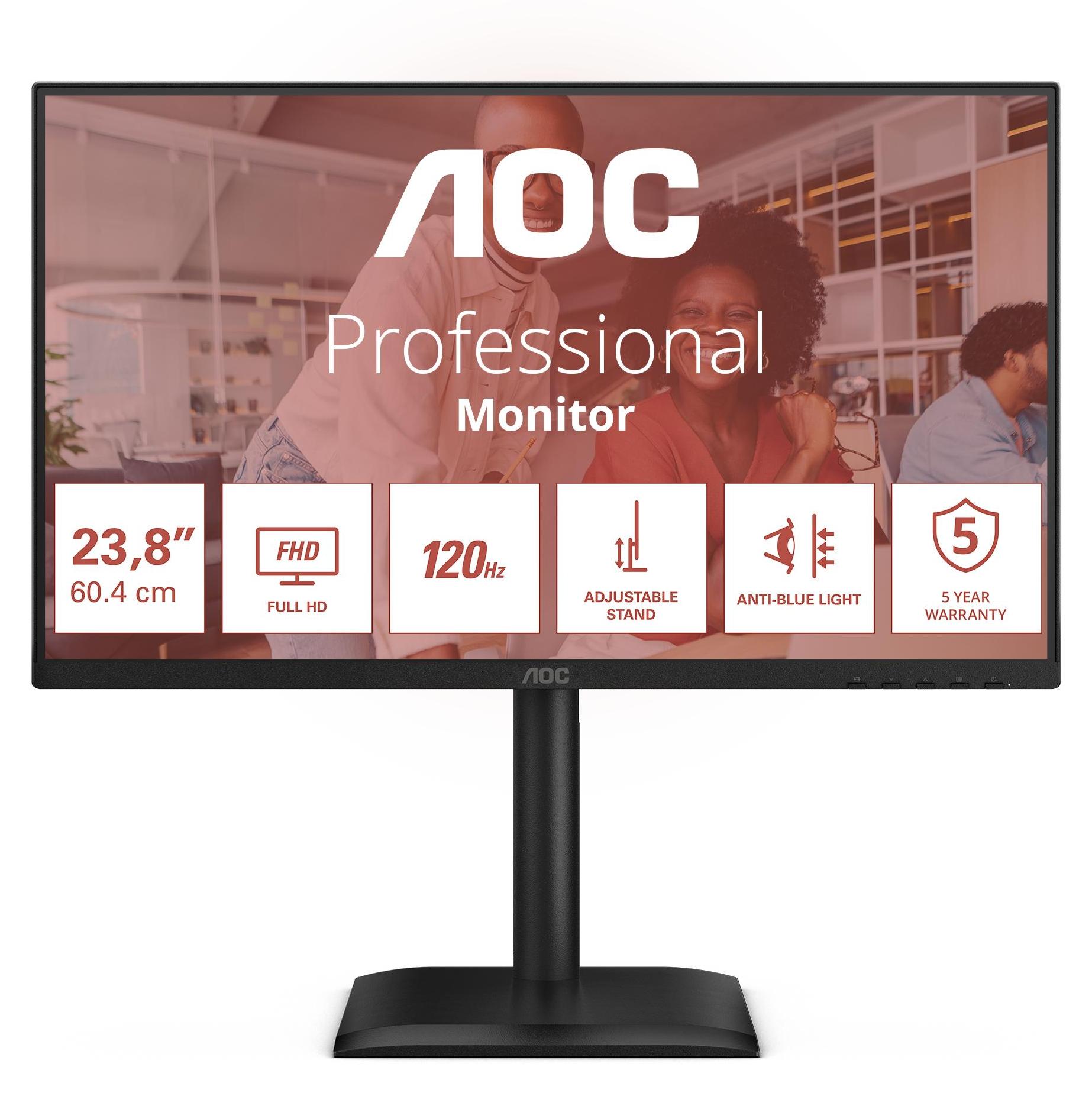 AOC E4 24E4CV, 60,5 cm (23.8"), 1920 x 1080 px, Full HD, LED, 4 ms, Čierna