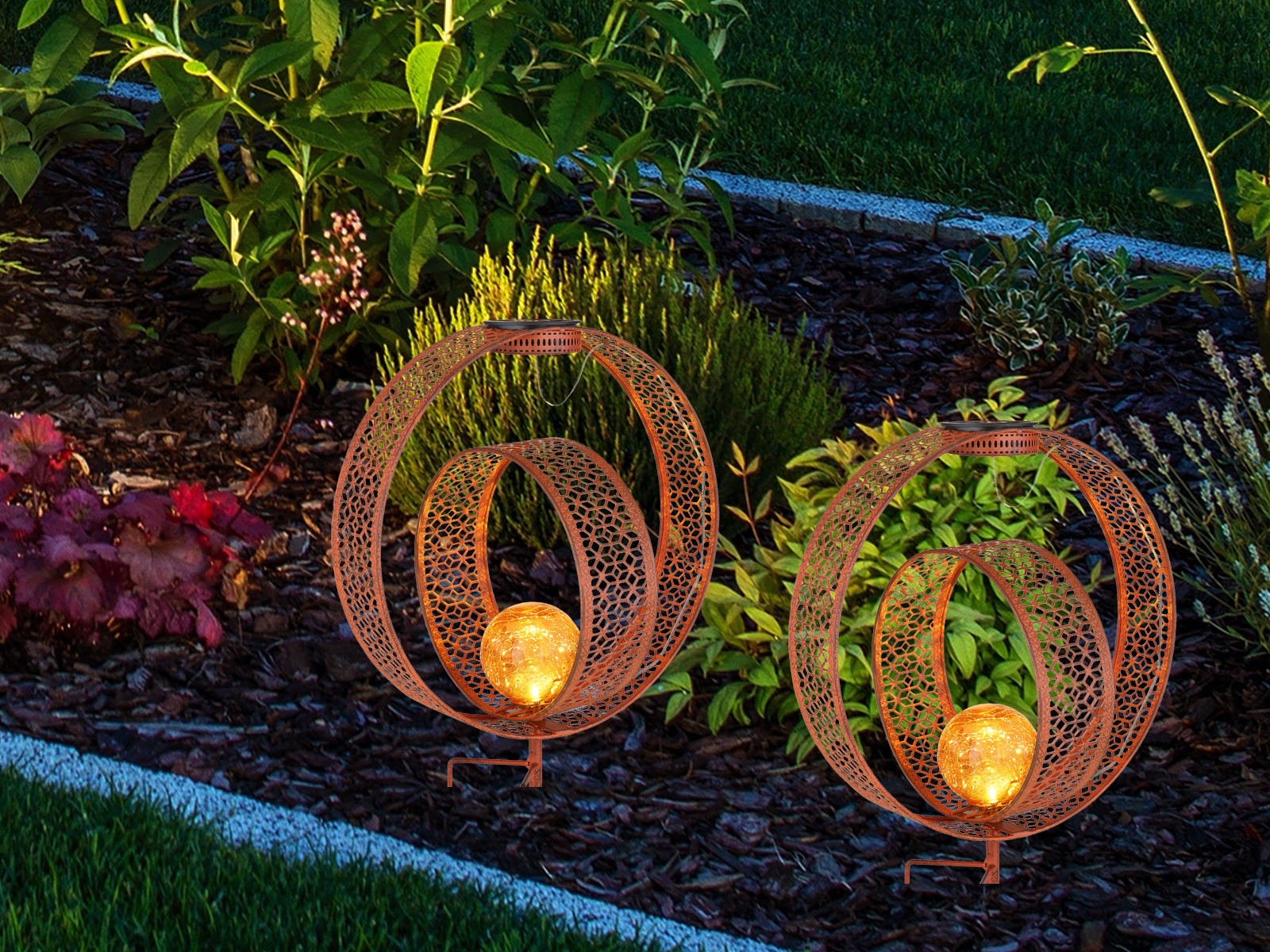 Meine Wunschleuchte 2er Set LED Solarlichter für Garten Deko Solarlichter Terrasse Rostoptik, H 42cm 336S44R