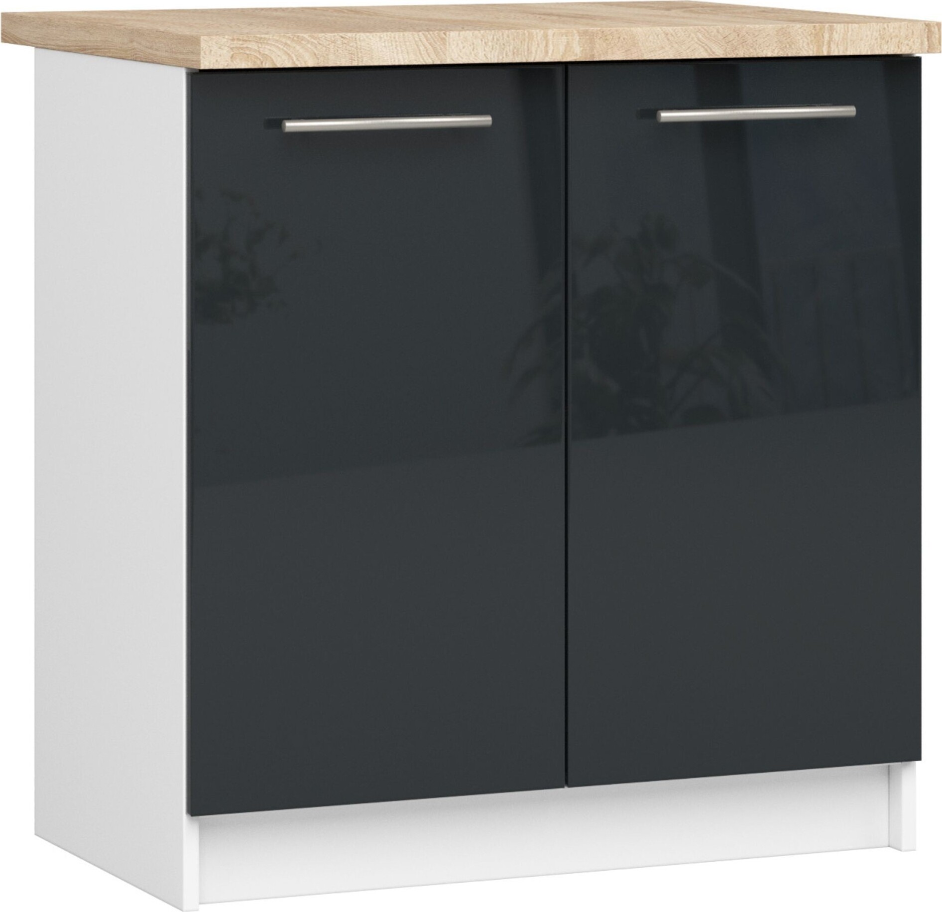 Küchenschrank AKORD OLIWIA S80 Weiß 80 cm Front Graphit Glanz B80 x H85 x T46 cm KS0POLIBIAGRAFPOL015