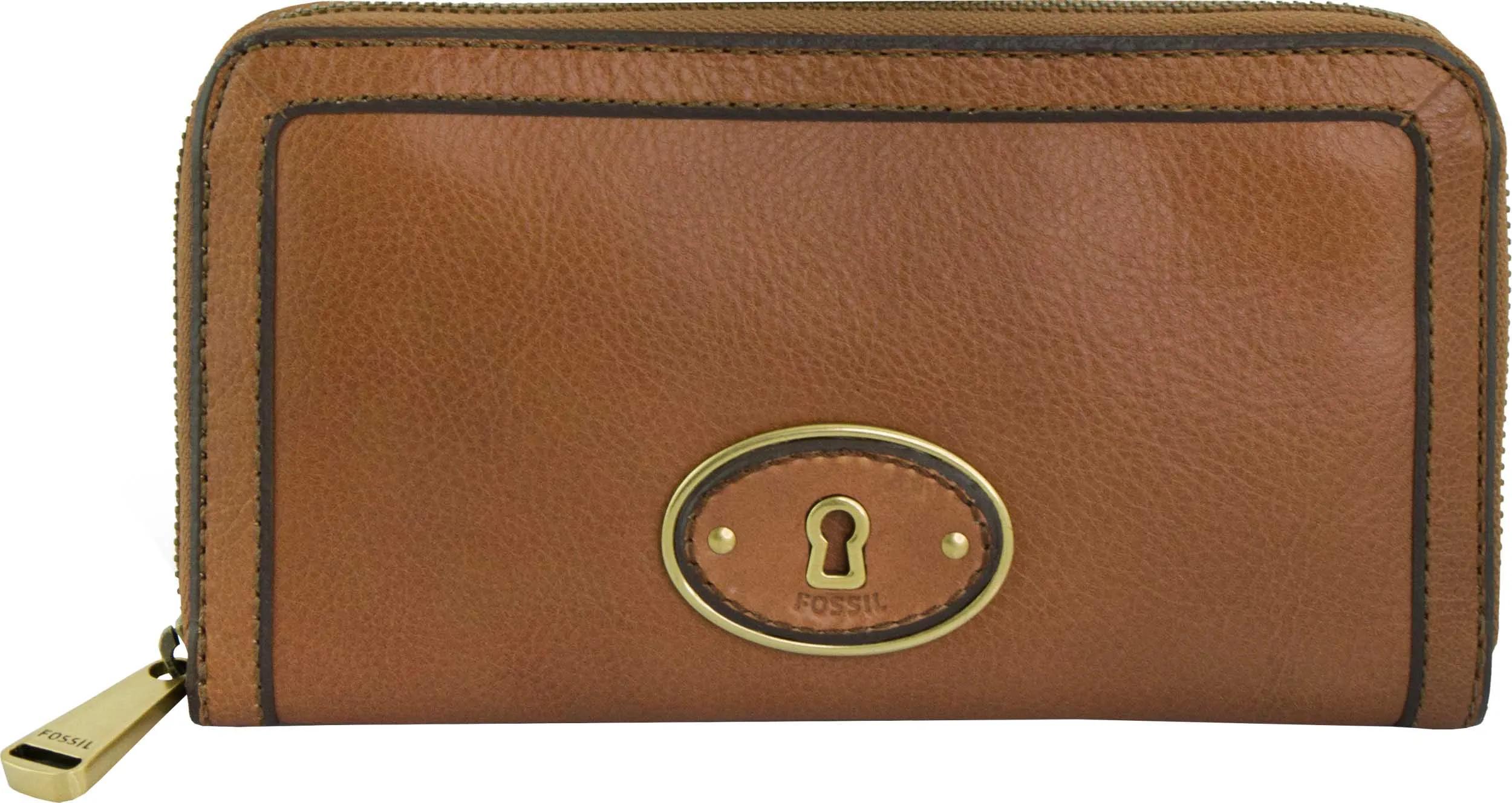 Damen-Geldbörse Fossil Wmns Leather Wallet Vri Zip Clutch Camel Brown SL3186235