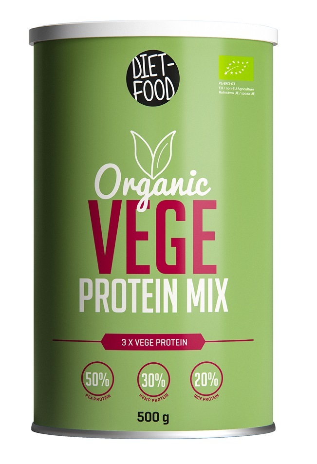 Diet-FoodVege Protein Mix, Hanfprotein, Erbsen- Reisproteinisolat, 1 x500g