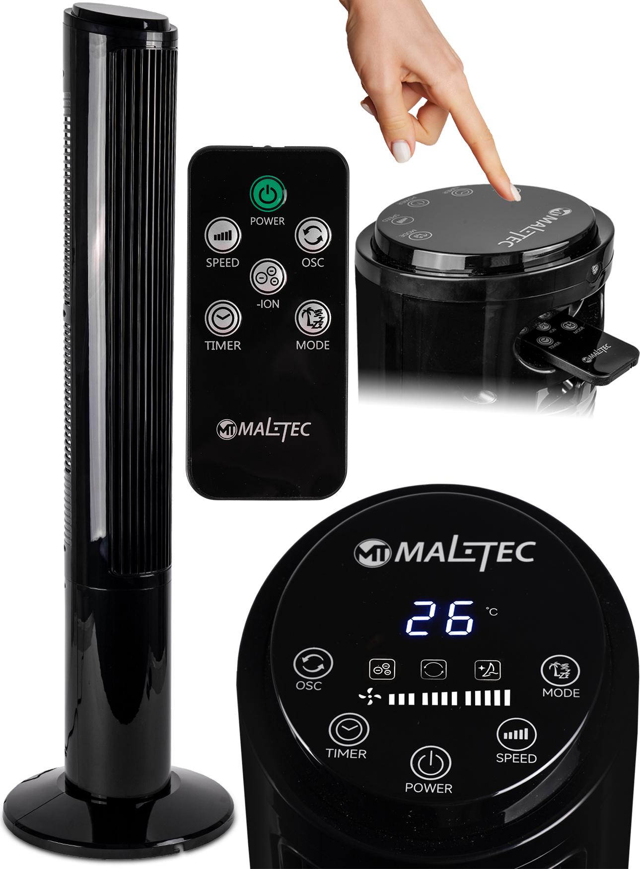 Turmventilator mit Fernbedienung MalTec Ionisator Luftkühler Lüfter Windmaschine Ionisierung 45W hoch 102cm Schwarz leise