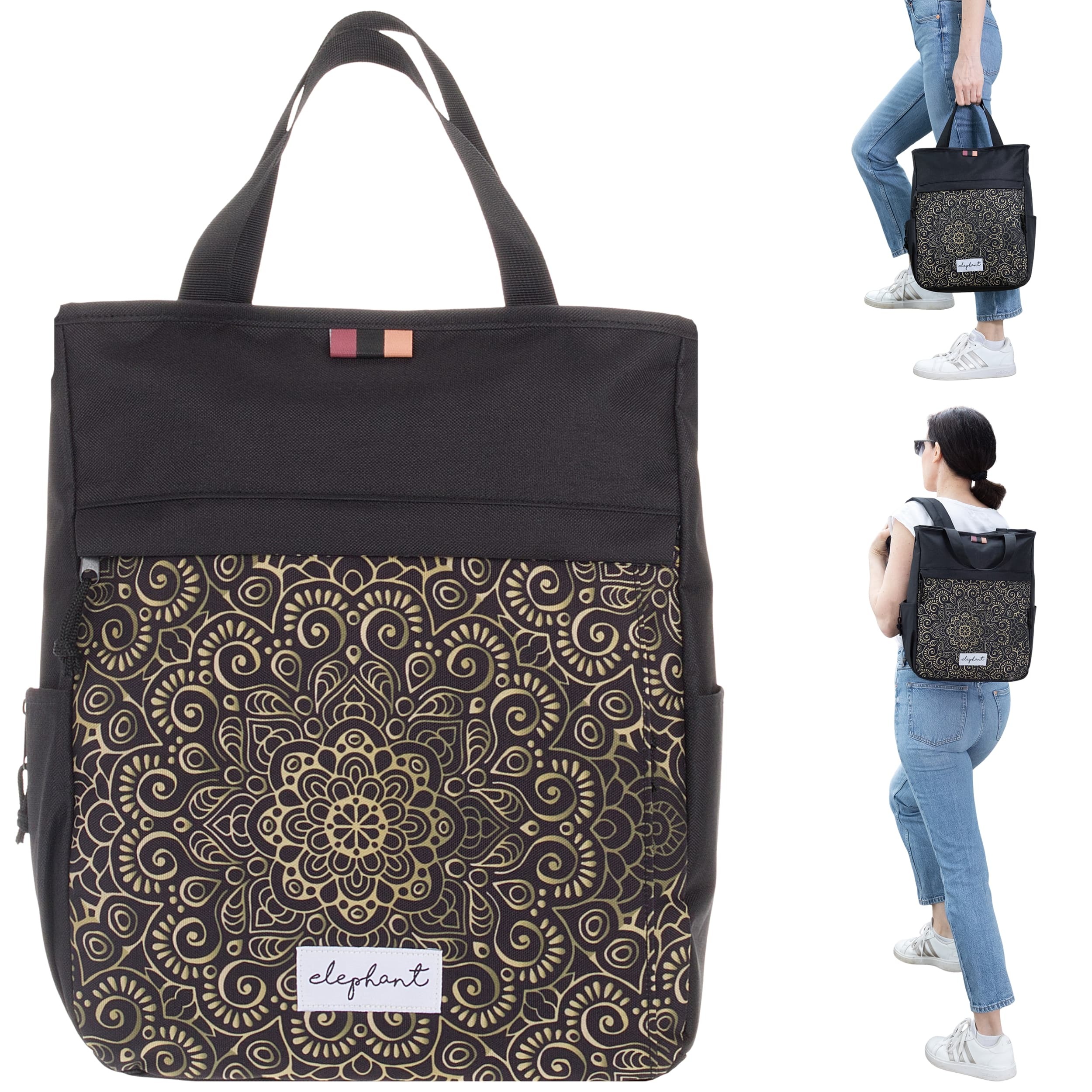 Rucksack Damen Herren Spear Hygge Damenrucksack Freizeitrucksack Büro Sport Freizeit backpack Geheimfach A4 12790 Black Ethno Schwarz 3 12789