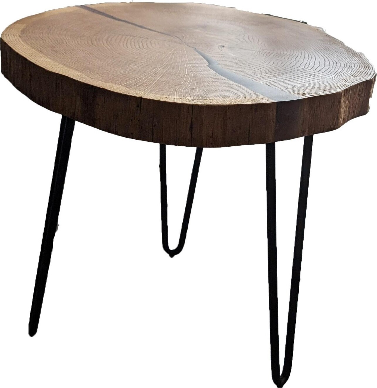 Unikat Baumscheiben-Couchtisch #300/31 aus Eiche 50x55 cm Transparentes Epoxid