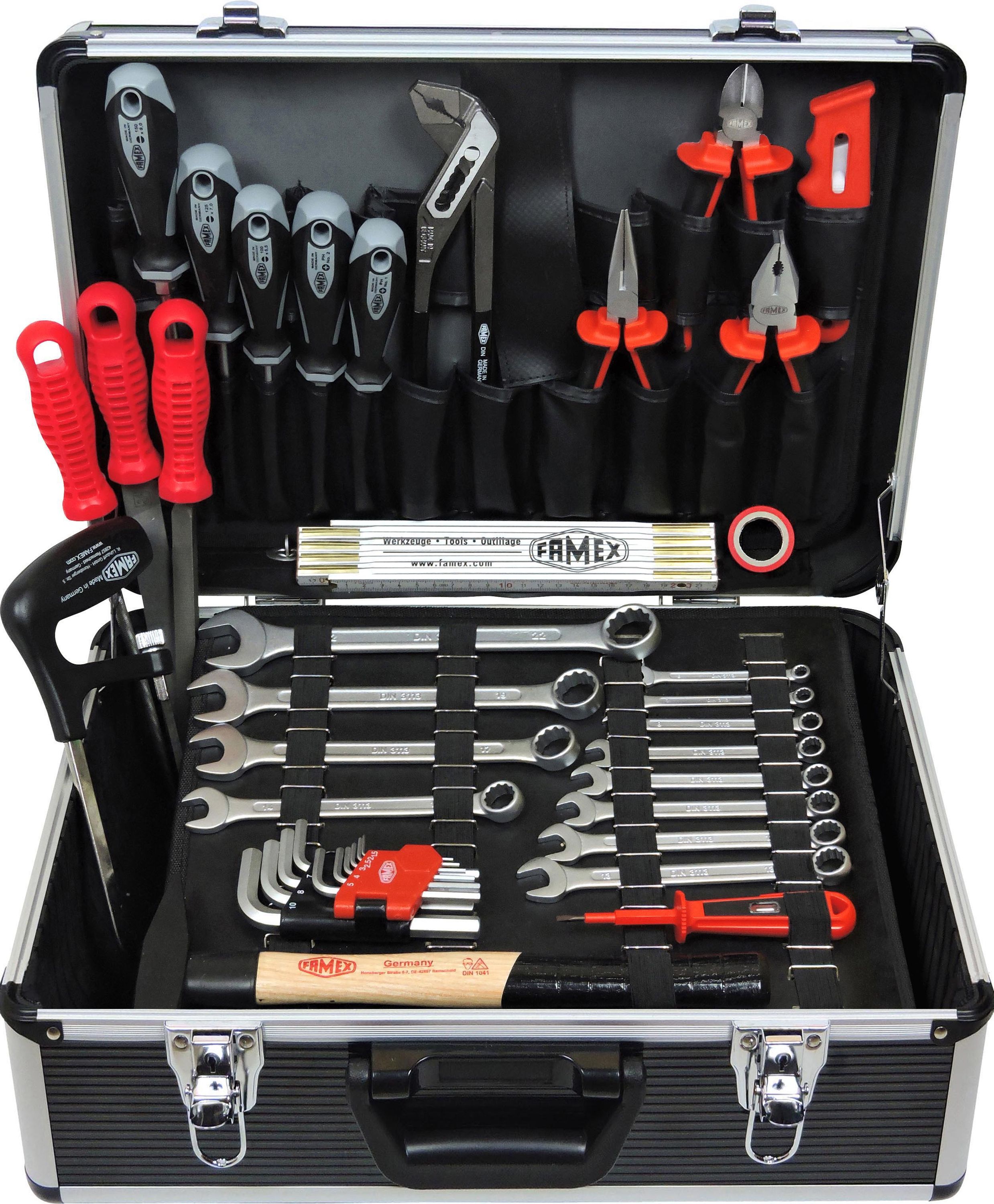 Profi Alu-Werkzeugkoffer gefüllt mit Werkzeug - Werkzeugkasten bestückt -  FAMEX 749-94