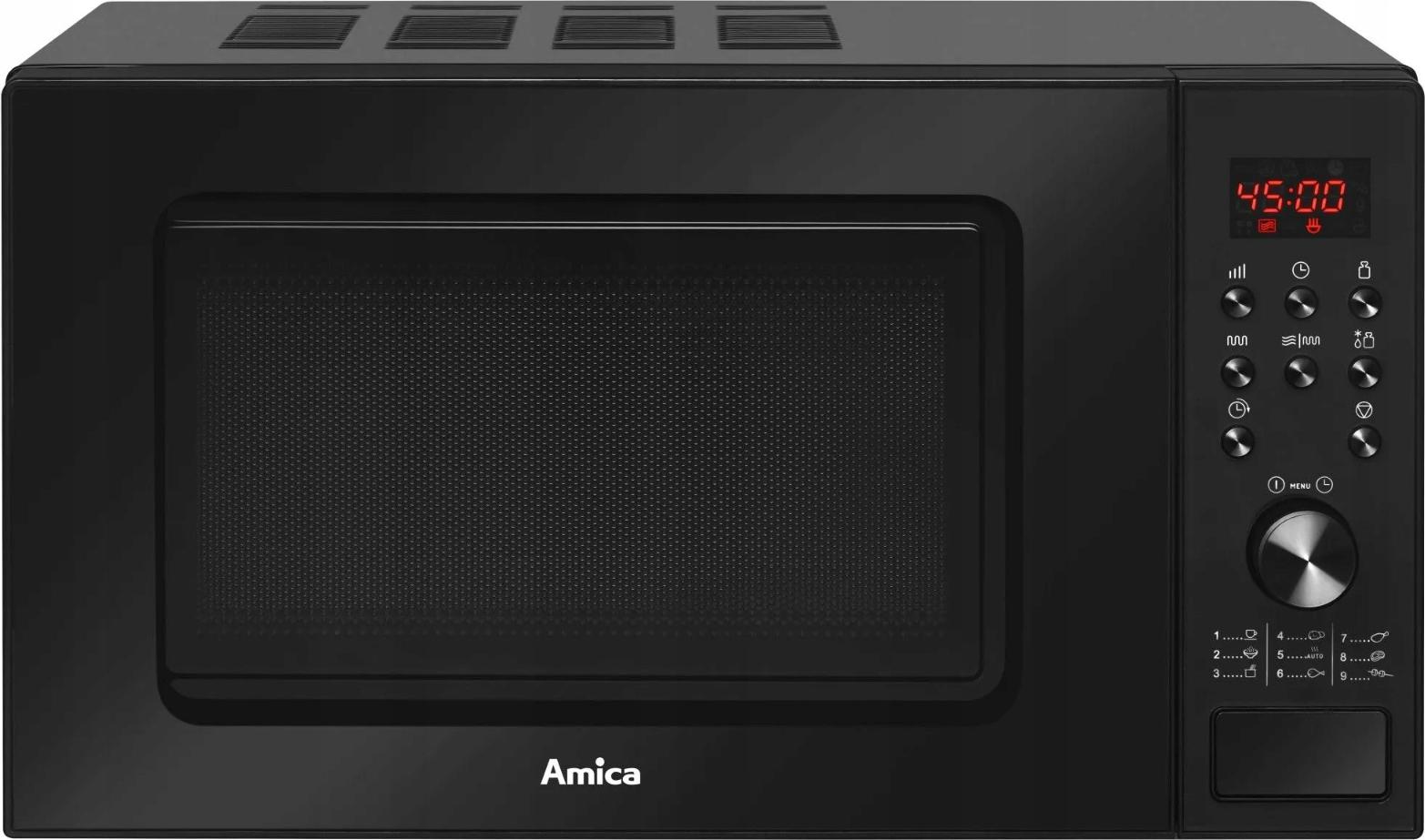 Mikrovlnná rúra AMICA 20 l, čierna, s funkciou Quartz Combigrill, 9 programov