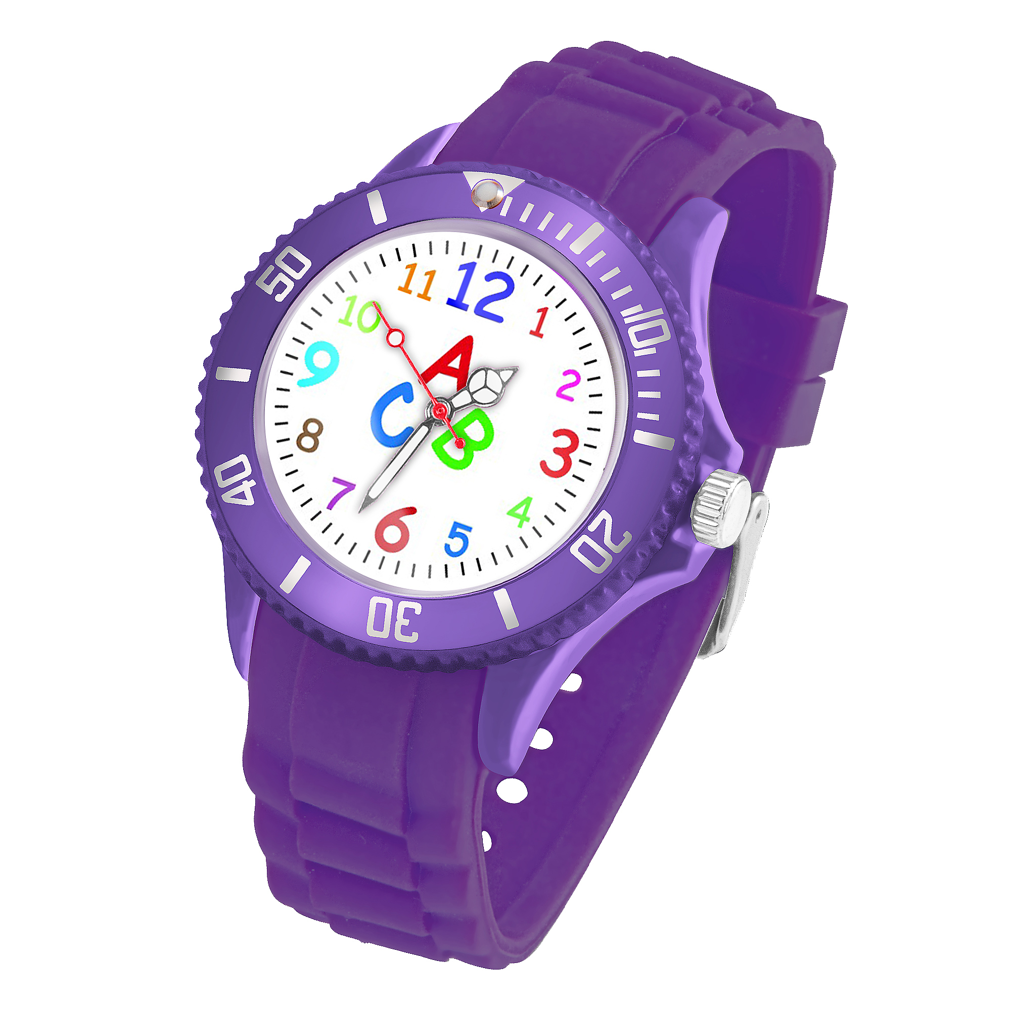 Taffstyle Bunte Silikonuhr Kinder Armbanduhr Schüler Schulanfang Lernuhr Zahlen Uhr - Lila