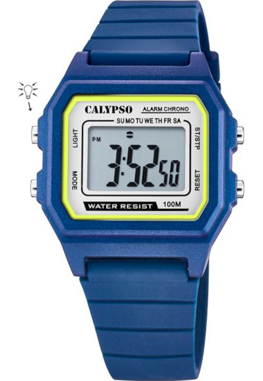 Calypso Digital Crush náramkové hodinky so silikónovým remienkom modrý dátumový alarm K5805/3