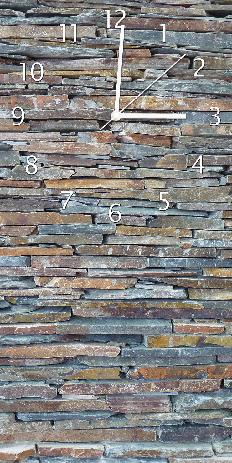 Wallario Design Wanduhr Natursteinmauer in grau braun aus Echtglas, Größe 30 x 60 cm guk0308-3060