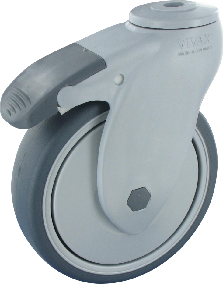 Rollentechnik vom Stein GmbH Kunststoff Lenkrolle mit Feststeller 100mm TPE Gummi Rückenloch 400744