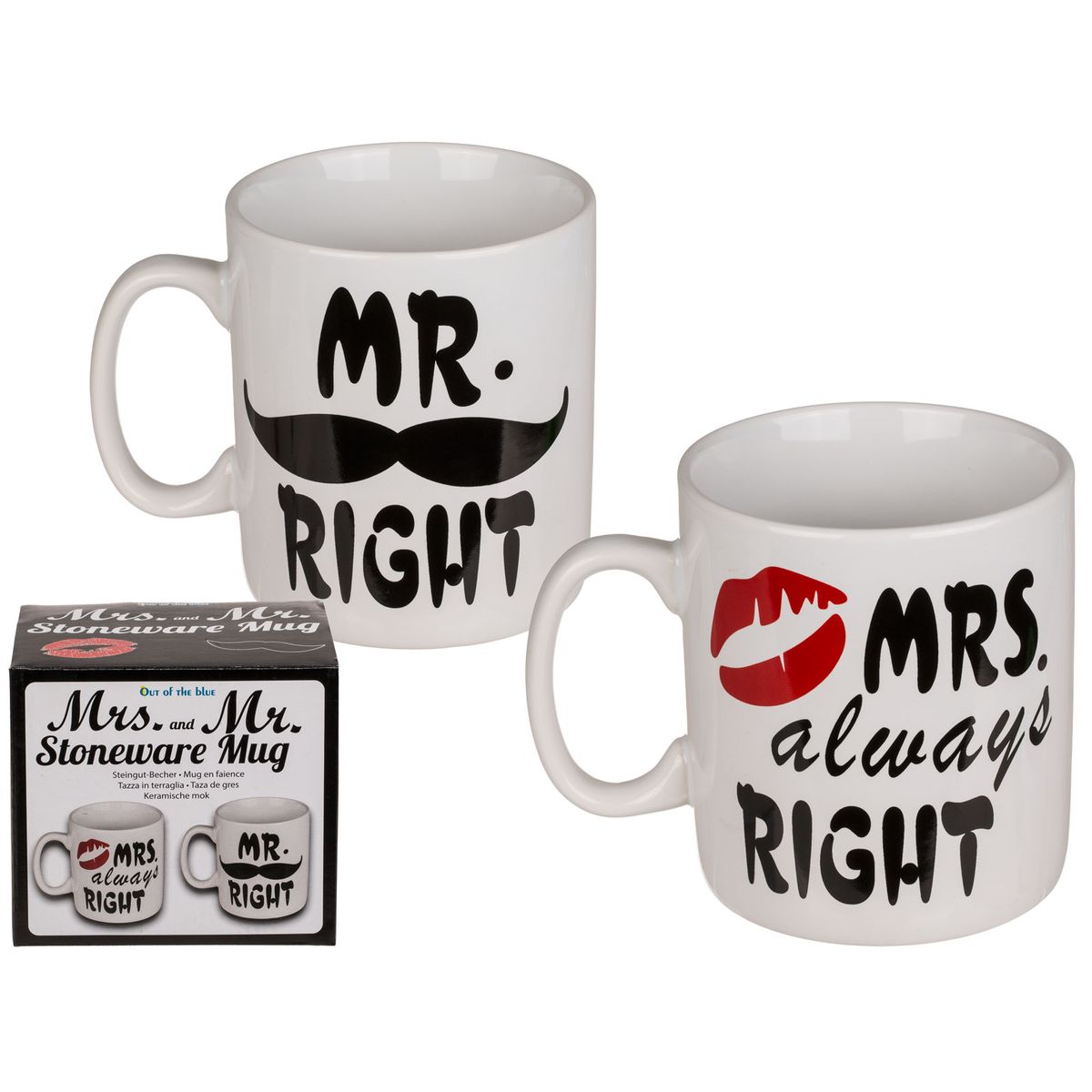Mrs right Mr always right Tassen Set 2-teilig Hochzeit Paar Becher Kaffee 