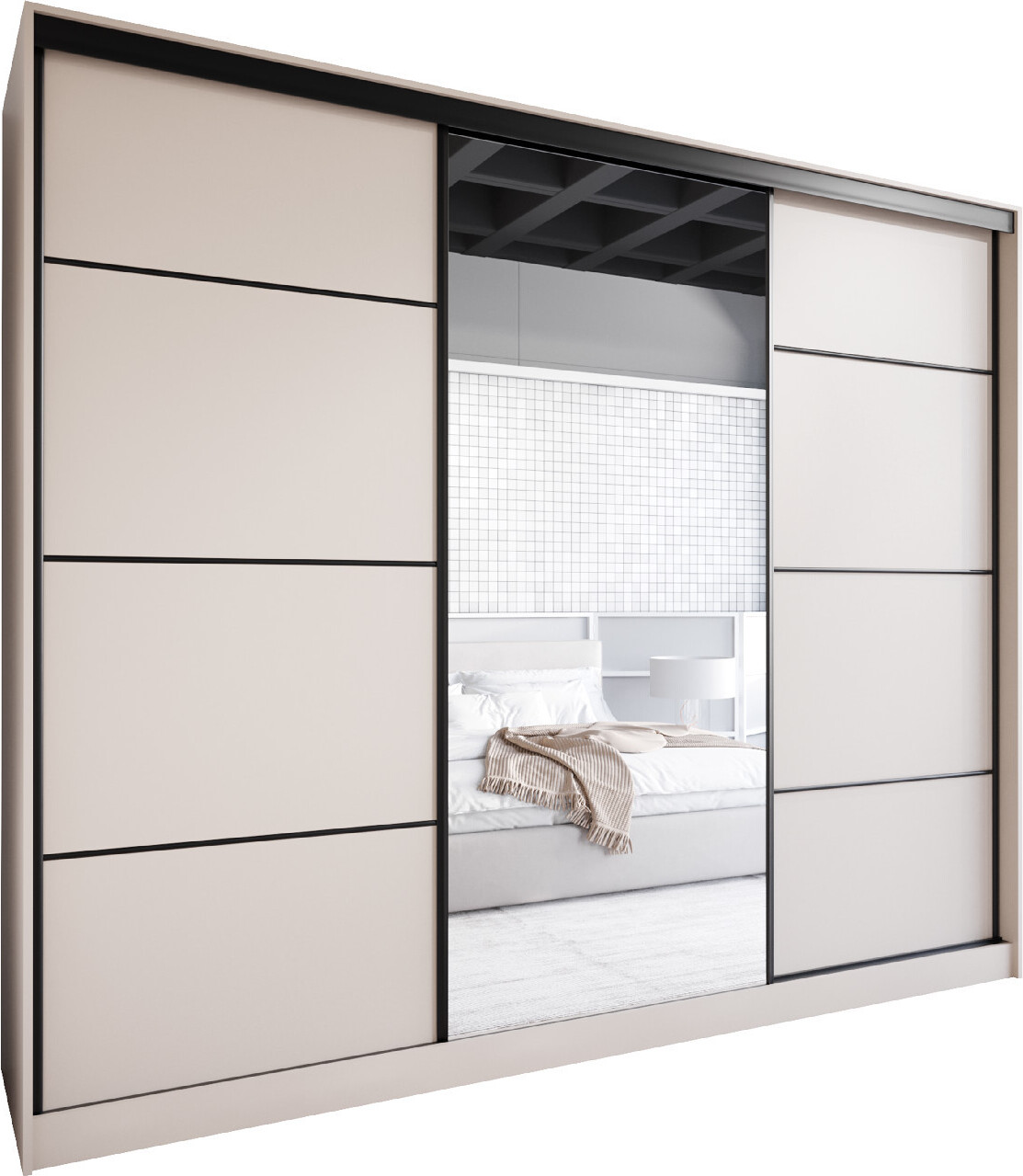 moebline Schiebeschrank mit Spiegel Kleiderschrank Schwebetürenschrank NOBI B 250 kaschmir