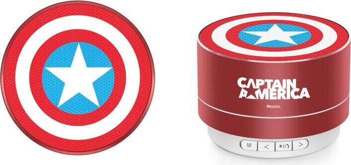 ERT GROUP Marvel Bluetooth reproduktor Captain America 001 vzor, prenosný 3 W reproduktor, integrovaný mikrofón a FM rádio, slot na micro SD kartu, dobíjateľná batéria