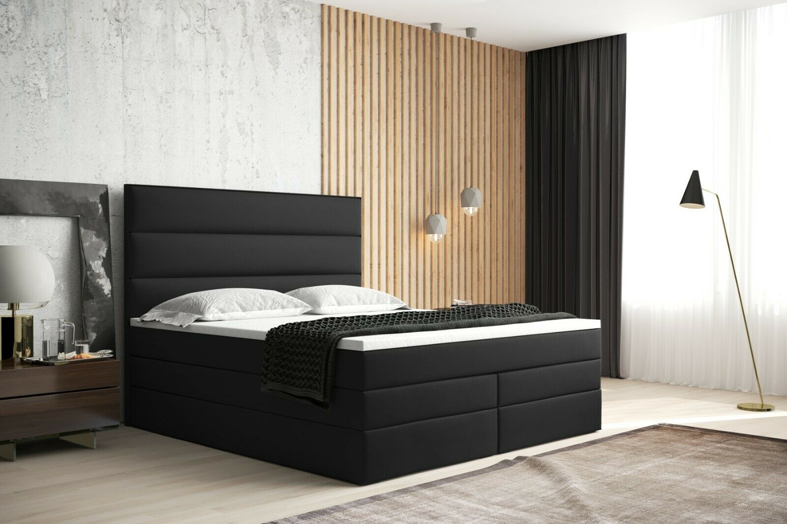 Skriňová posteľ Grekpol Boston 180x200 cm s matracom Bonell a TFK H3 a topperom, čalúnená posteľ s podnožou Tkanina: Riviera 100