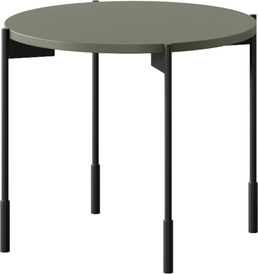 Wohnzimmer-Couchtisch rund mit 49 cm in grün matt, Tischbeine Metall schwarz - SPLIT-141