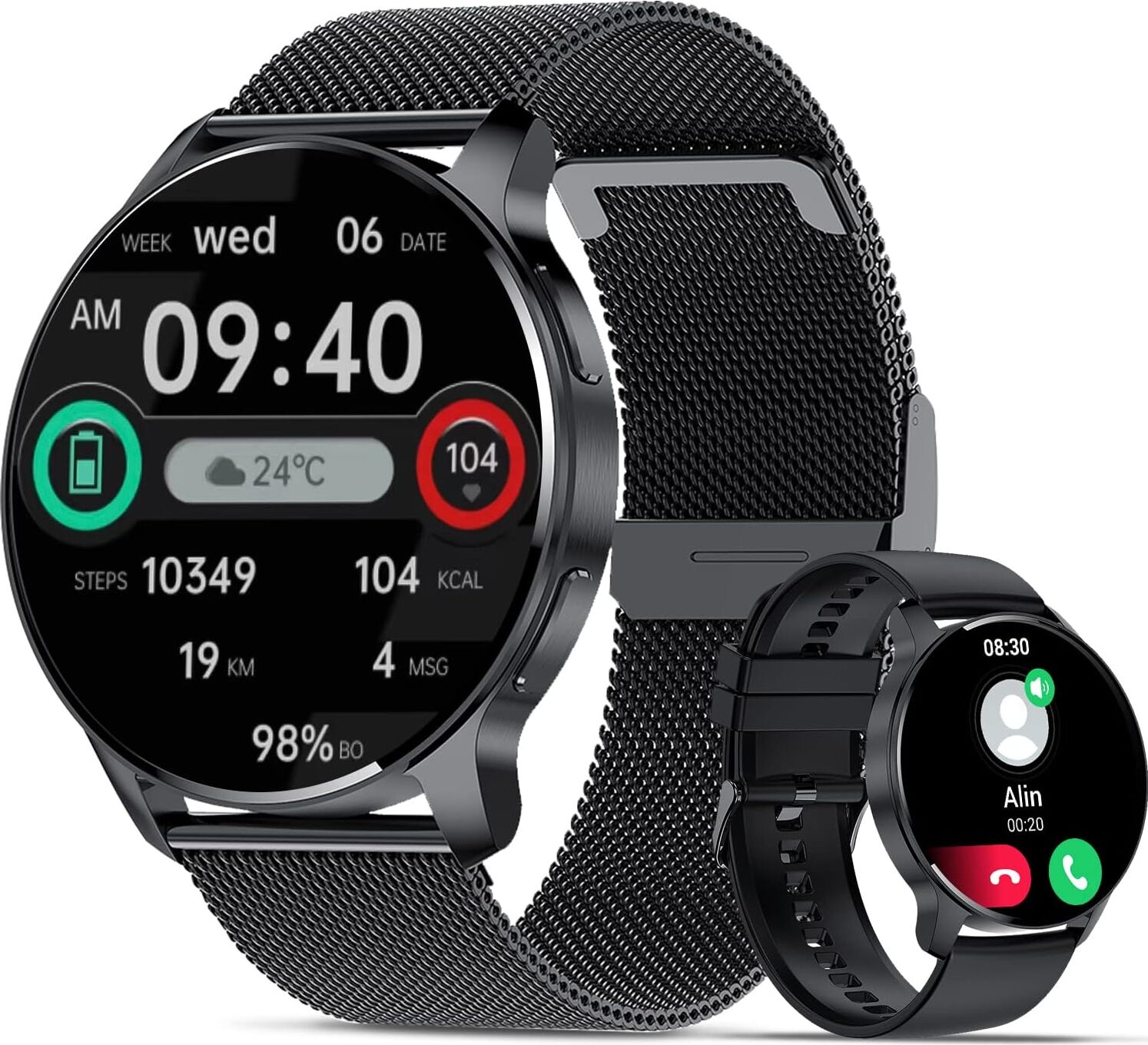 Niolina Herren-Smartwatch, 1,32 Zoll HD mit Anrufwahl, Textbenachrichtigung, Schrittzähler, Kalorien, Sprachassistent,Schlafüberwachung, Android IOS