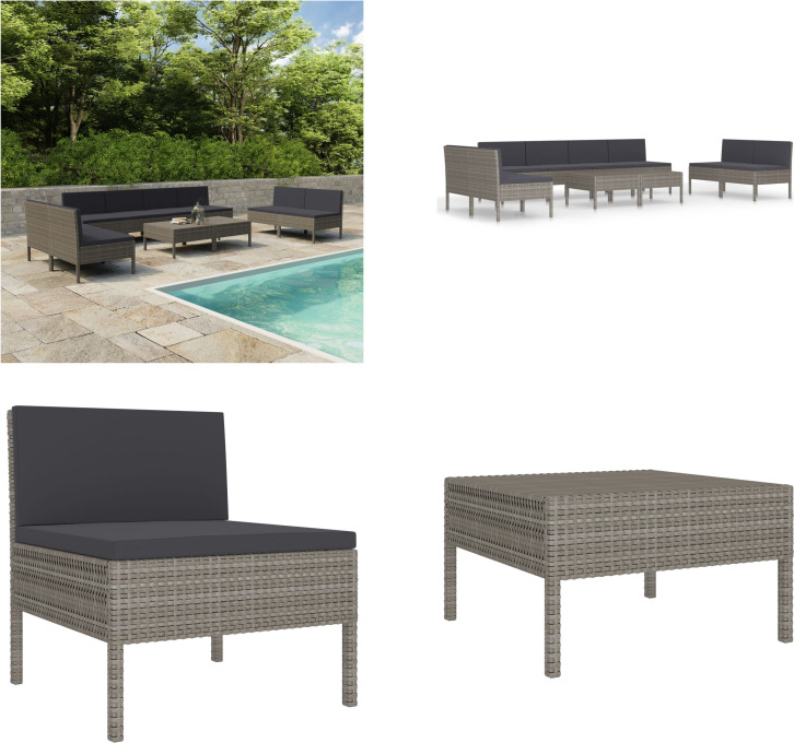 vidaXL 10 ks záhradný set s vankúšmi poly ratan sivý - Set záhradného nábytku - Sety záhradného nábytku - Sety záhradného nábytku - Záhradné sety