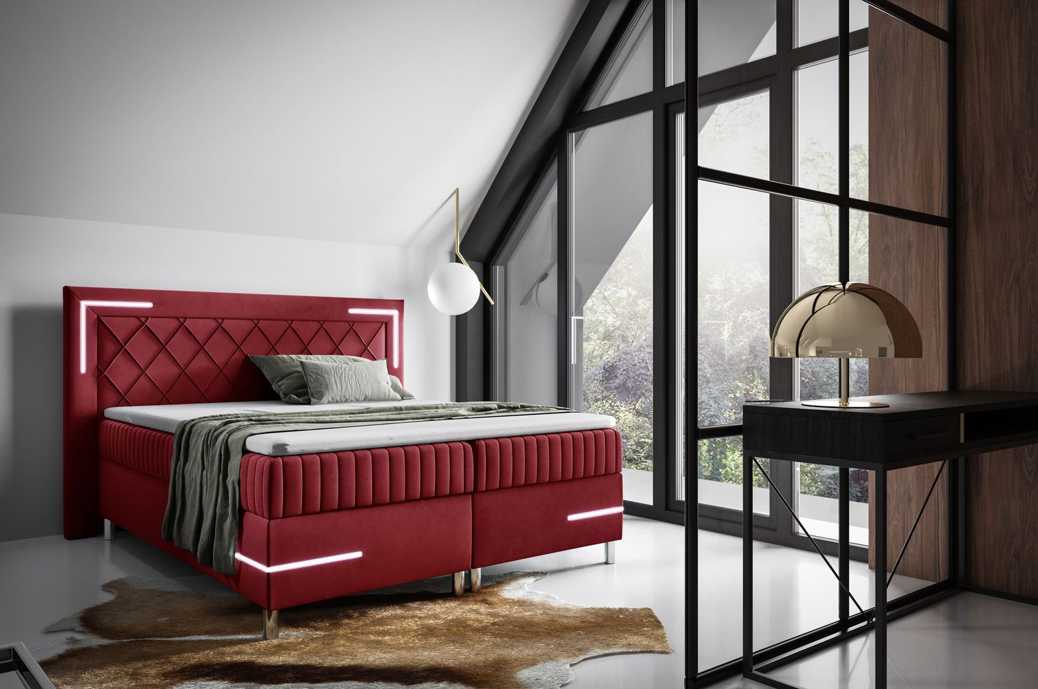 Manželská posteľ 200x200 RONA 3 - červená + topper ZDARMA