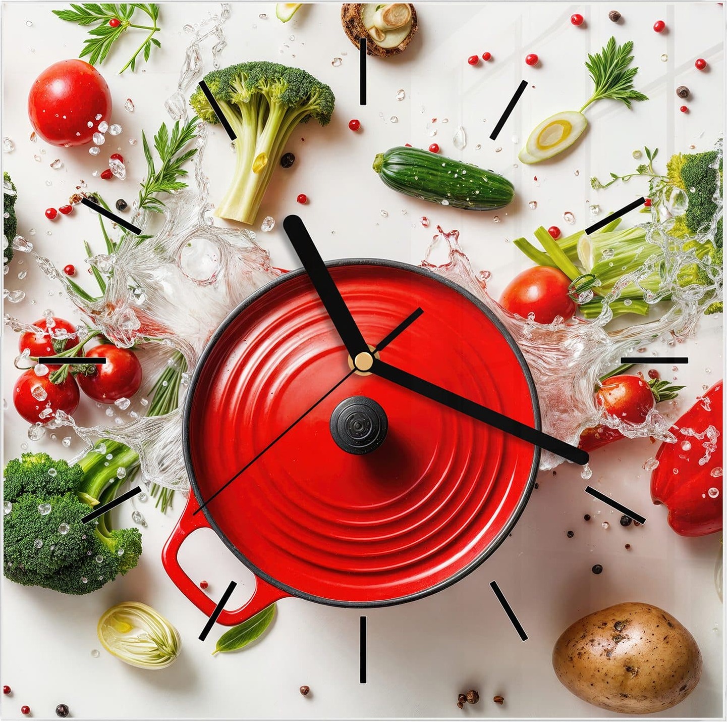 Primedeco Wanduhr aus Glas mit Motiv Kochvorbereitung- 30 x 30 cm - inkl. Aufhängesystem