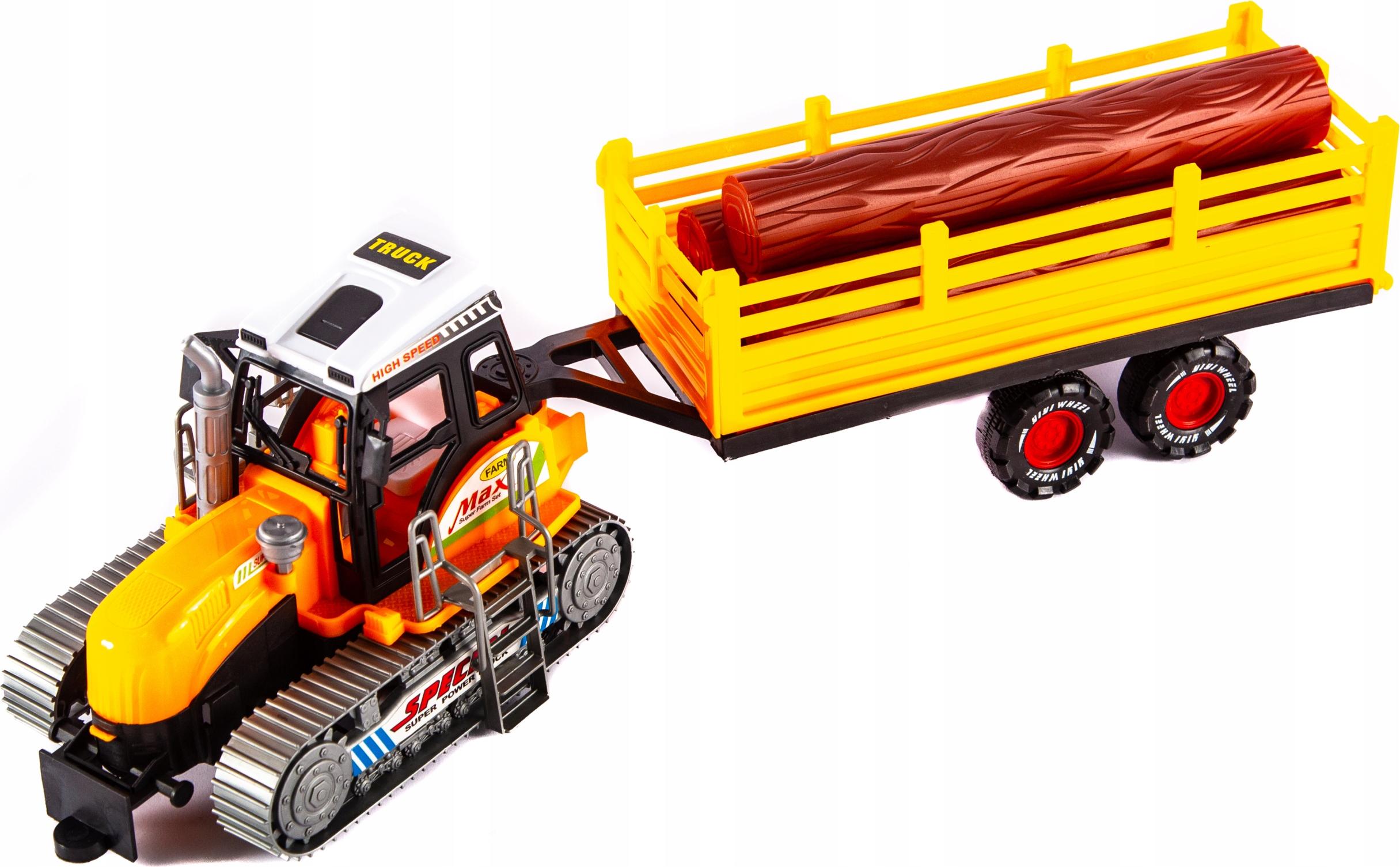 Midex Großer Spielzeug Traktor mit Holzanhänger - Landwirtschaftsfahrzeug 45cm Kinder