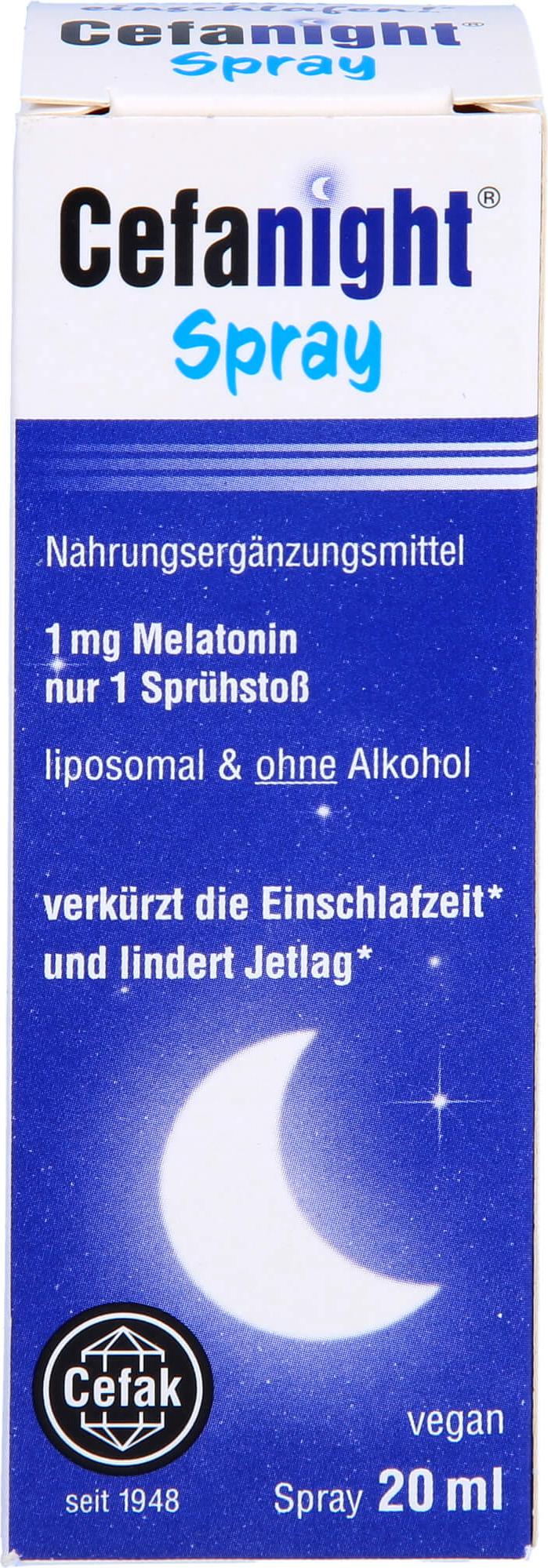 Cefak KG Cefanight Spray mit 1 mg Melatonin verkürzt die Einschlafzeit und lindert Jetlag, 20 ml Lösung 17266096
