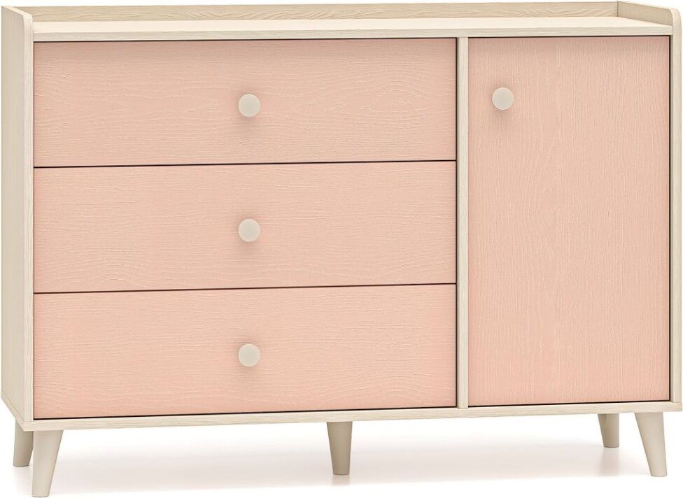 Lomadox Kinderzimmer-Kommode in Sandbeige mit rosa, 120 cm breit, mit 3 Schubladen & Tür - MODICA-131 1MEVE05-001