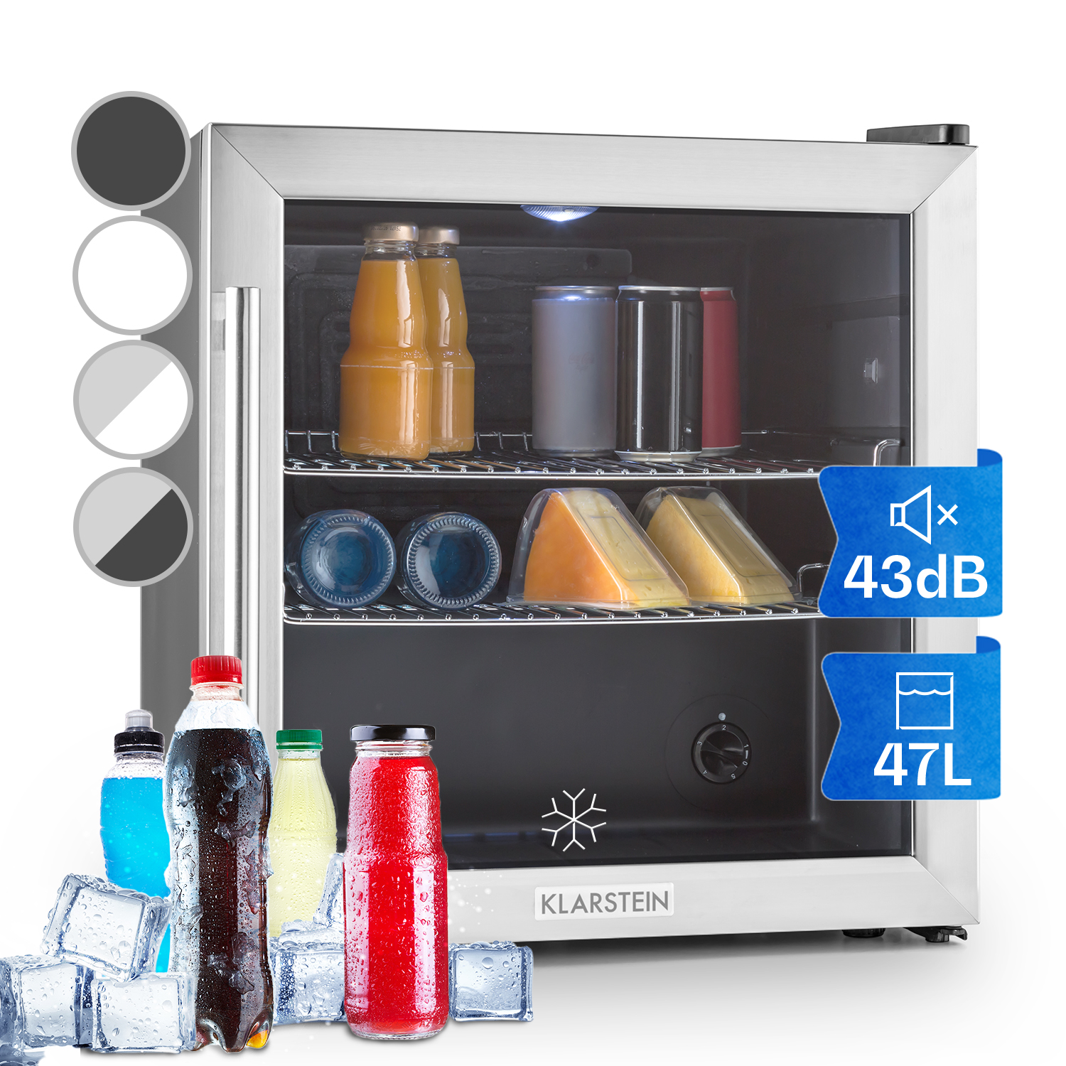 Klarstein Mini Kühlschrank mit Glastür, für Zimmer, Getränkekühlschrank  Klein mit Verstellbaren Ablagen, 98 Liter, Indoor/Outdoor Leise