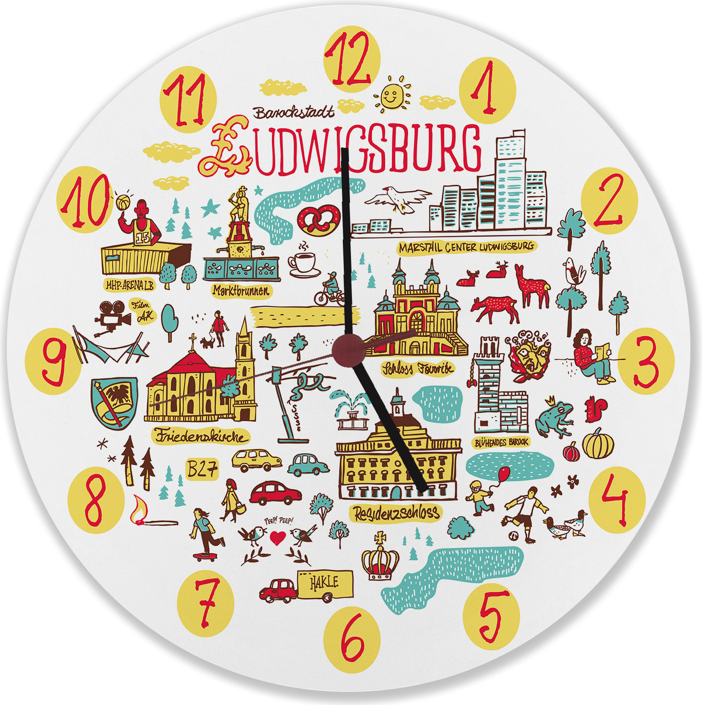 speecheese Ludwigsburg Wimmelbild Wanduhr aus MDF