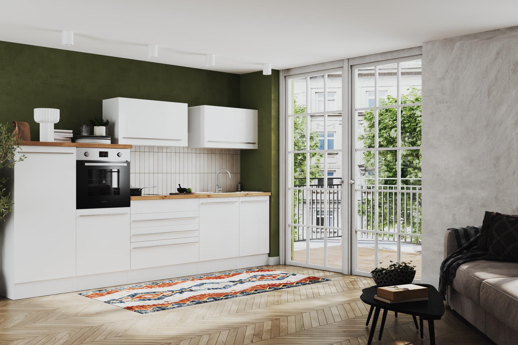 Küche Küchenzeile Induktion mit Dunstabzug Weiß Gabriel 320 Respekta AB140-26