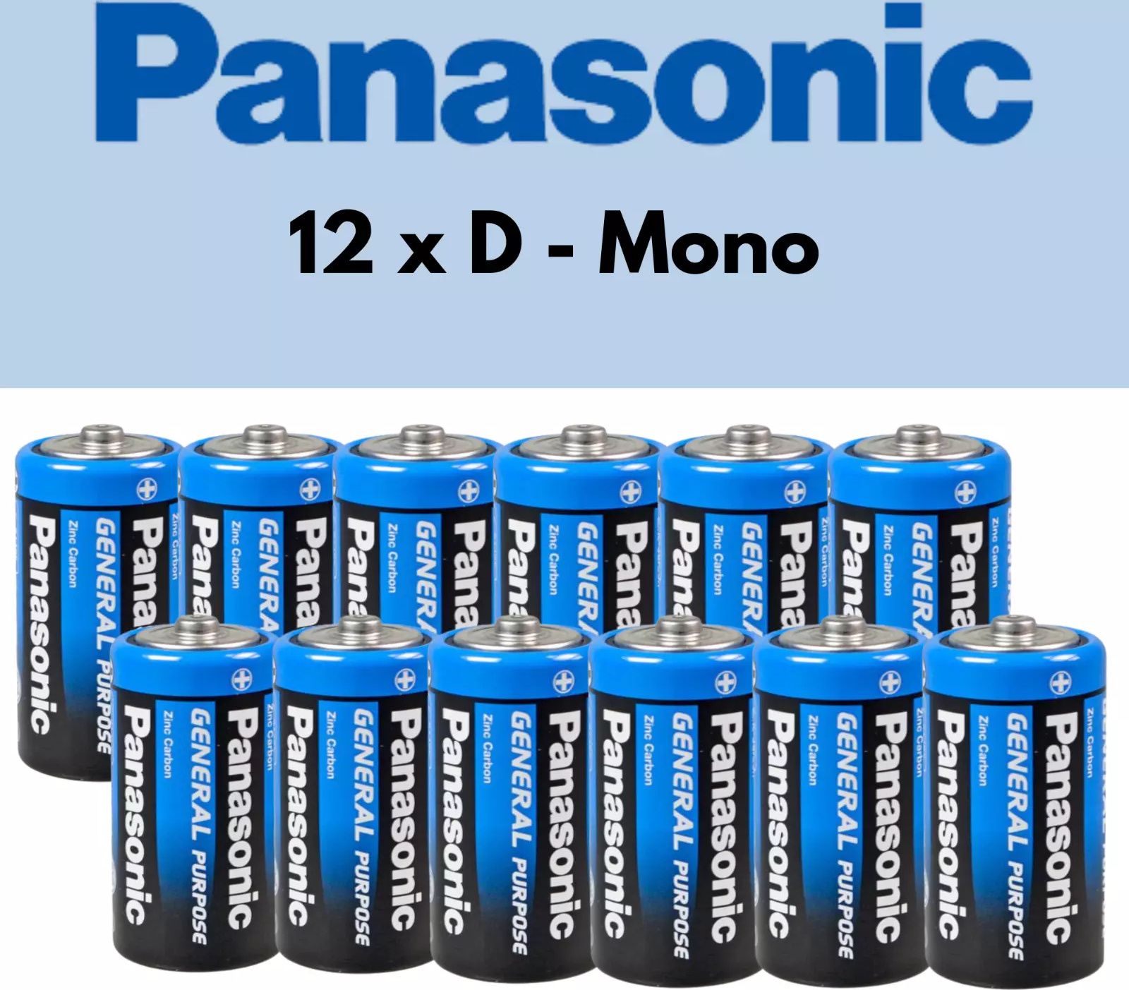 Panasonic Batterien, R20 D Mono 12er Pack, Markenqualität, Zink Kohle, 1,5V