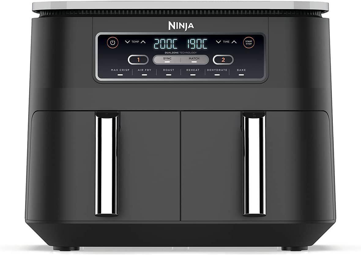 NINJA Heißluftfritteuse Foodi Heißluft-Fritteuse+2Fächer&7,6 l Fassung,Heißluftfritteuse, 1700,00 W, Fritteuse Heissluft, Fritteuse ohne Öl, Ninja Ninja Foodi Dual Zone Heißluftfritteuse