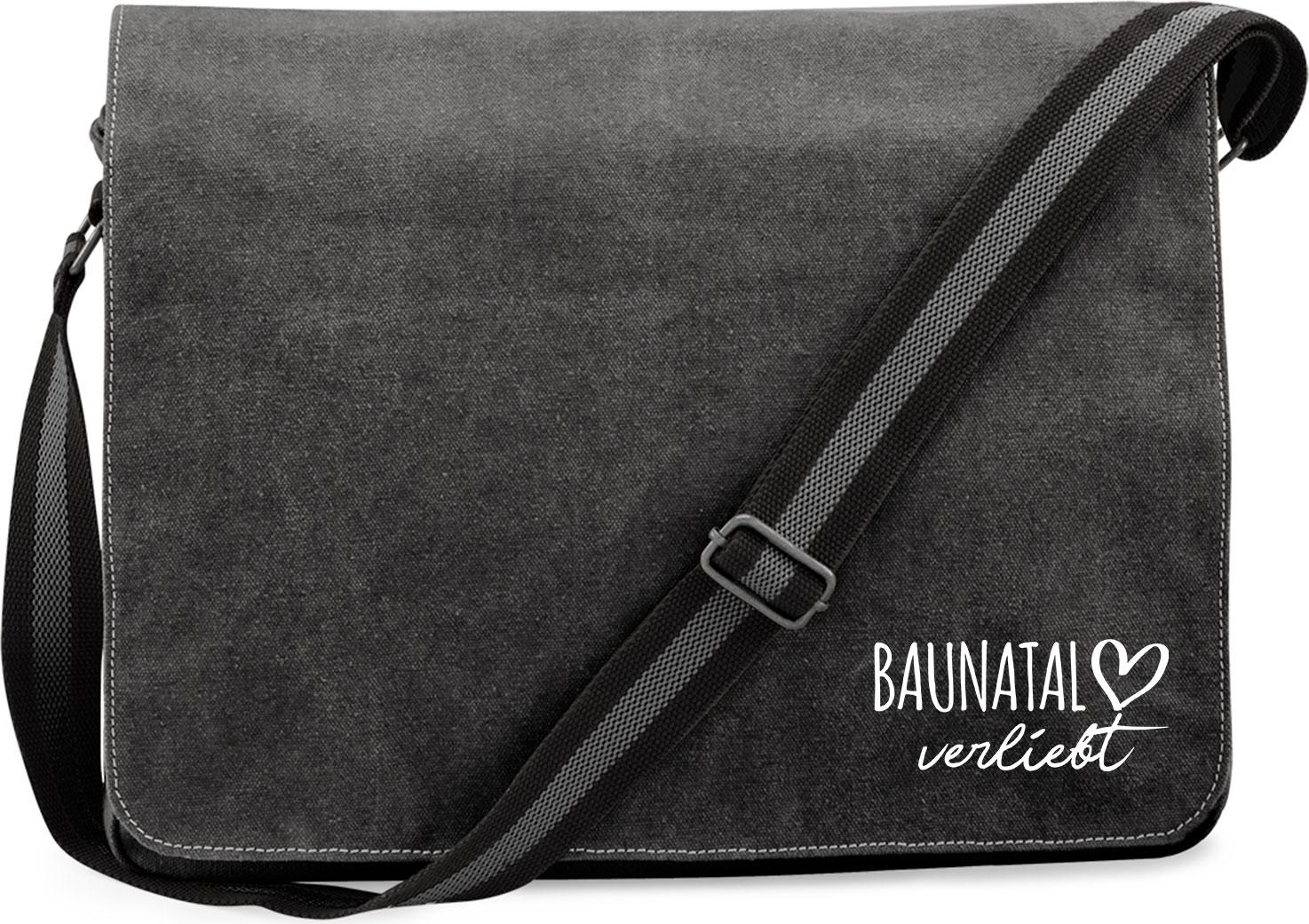 Hellweg Druckerei Huuraa Umhängetasche Baunatal verliebt 14 Liter Black Canvas Laptoptasche Geschenkidee 5509CUT-VBLA
