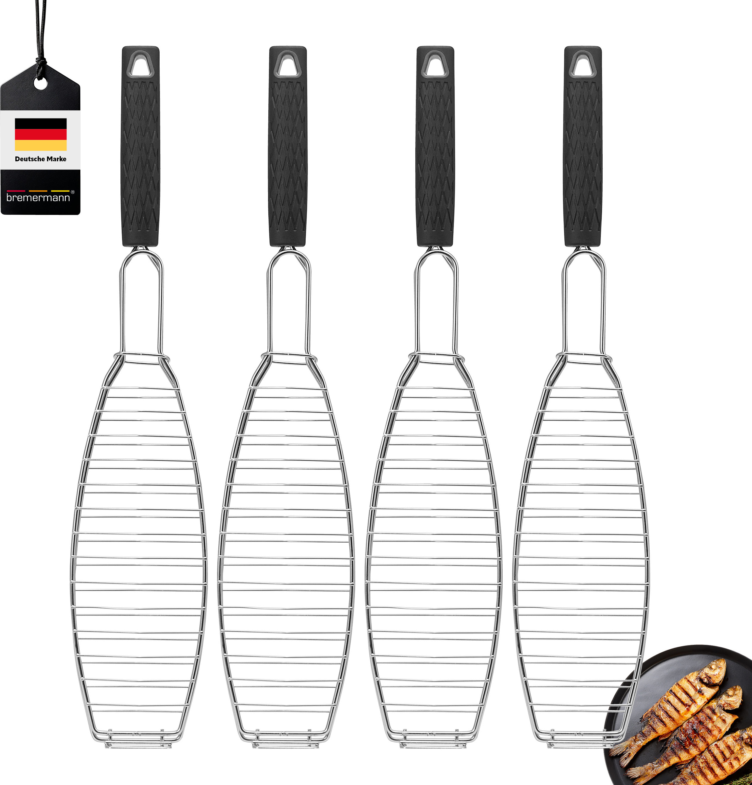bremermann Fisch-Grillhalter 4er Set Fischhalter, Fischgriller, Fischbräter 1405800