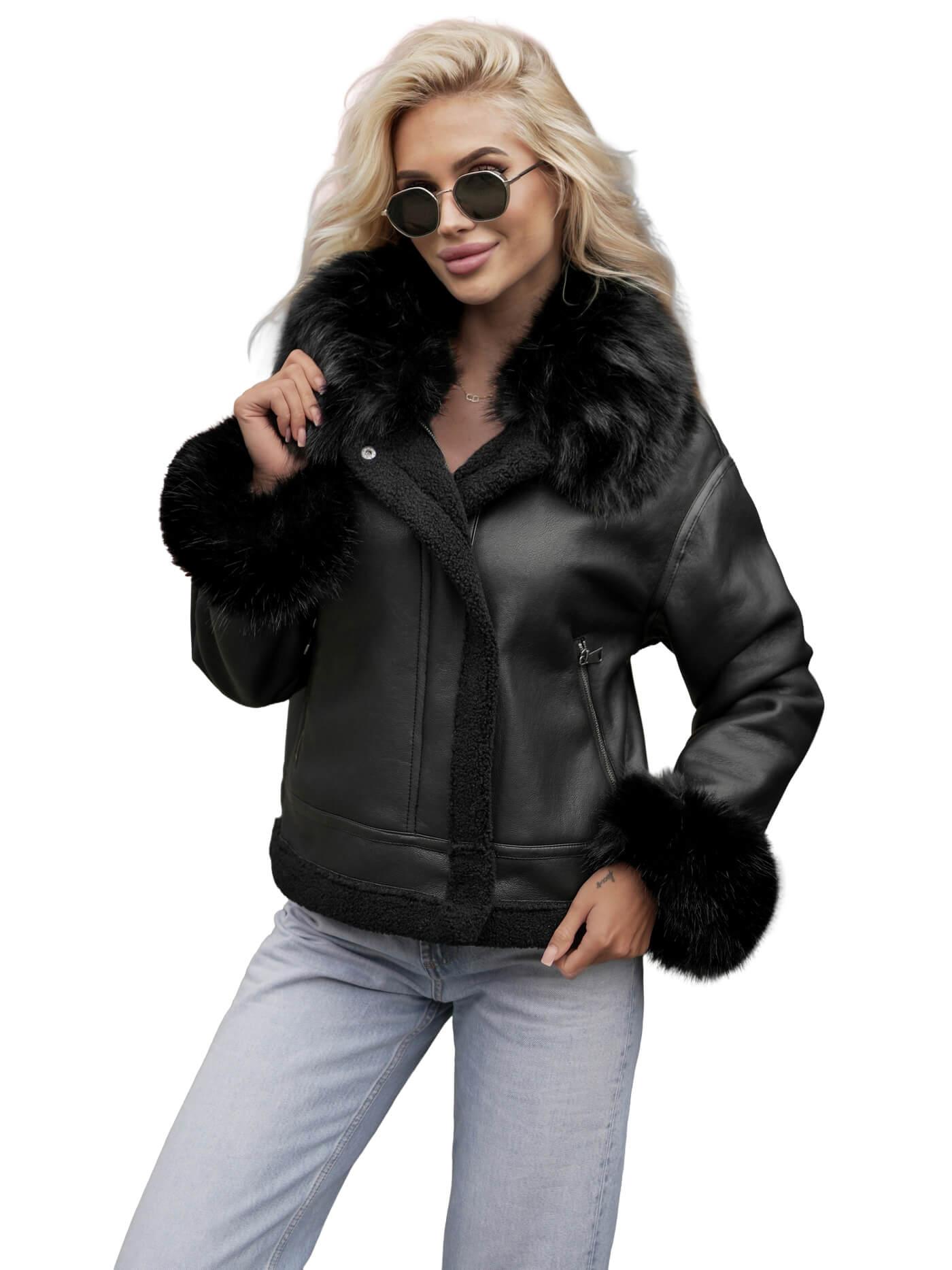 Damen Lederjacke Schwarz OZONEE JS/61M8505/392 L