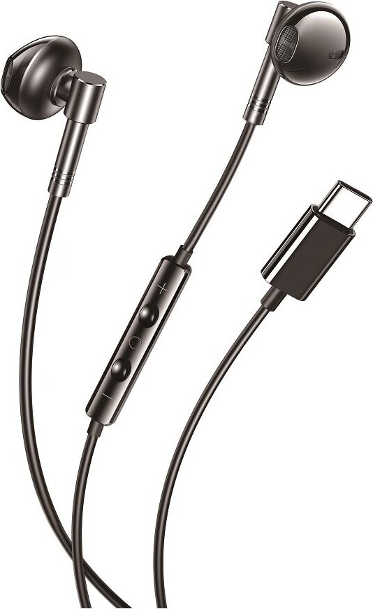 Drôtové slúchadlá XO EP60 USB-C, flexibilný silikónový kábel, ovládanie hlasitosti, 1,2 m, čierne