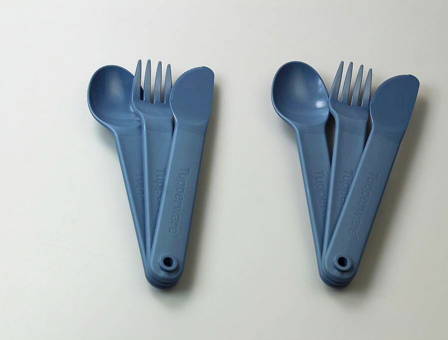 TUPPERWARE To Go Picknick Besteck SET (2) blau Messer + Gabel + Löffel