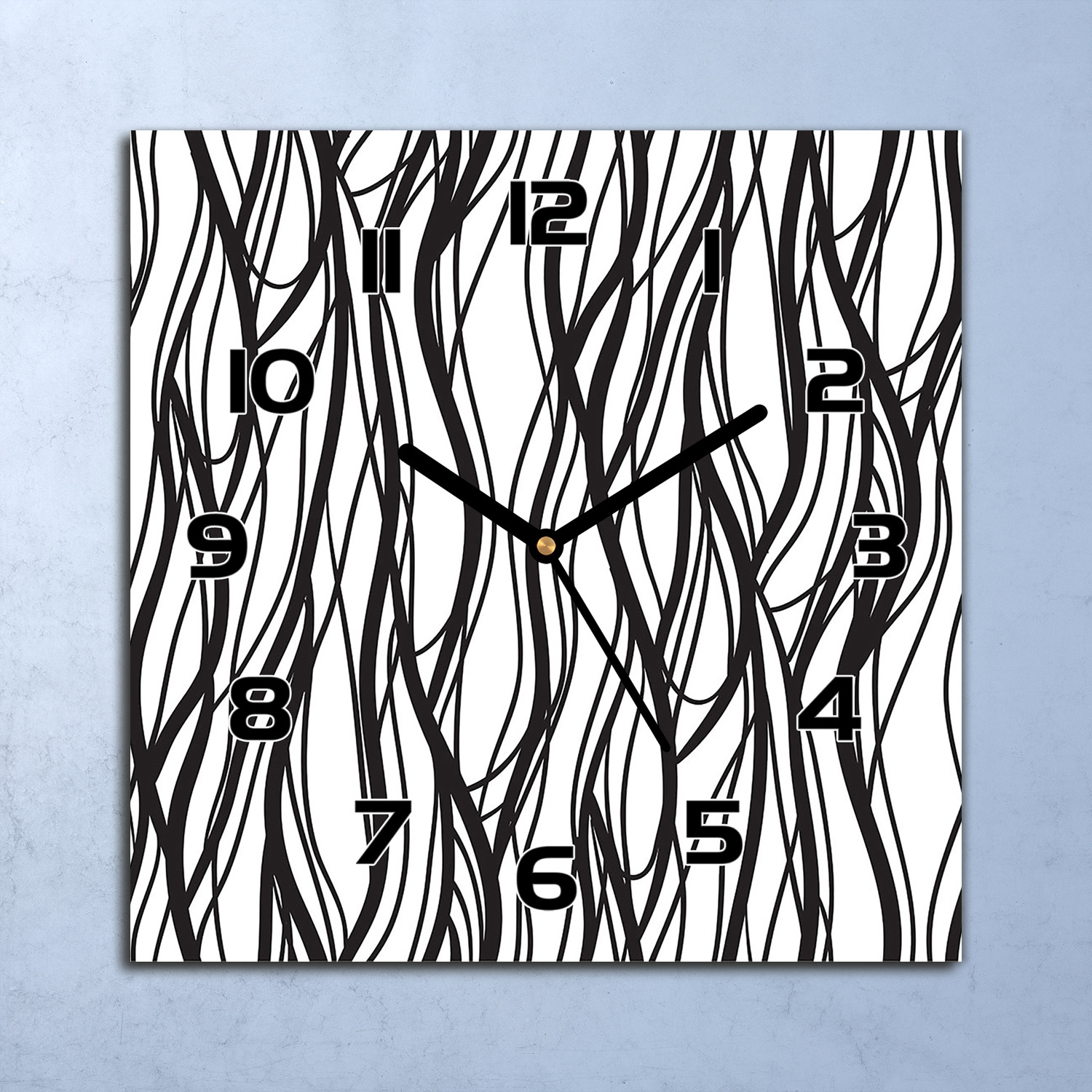 coloray Wanduhr Echt-Glas-Küchenuhr Wellenlinien Quarz Lautlos 30x30 Deko Bilder zsk-black-30x30-Patterns-111