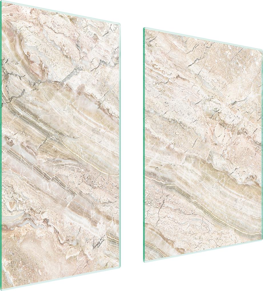 TMK ArtDeko Herdabdeckplatten 2 teilig 75x52 Glaskeramikfeld Abdeckung Glas Schneidebrett Marmor Beige