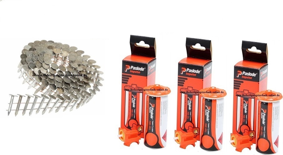 BeTeOn24 Dachpappnägel 3,1x32mm Ring rostfrei A2 +6x Gas für Paslode Dachpappnagler IM45CW 7,2M Pasl.3132RSA2