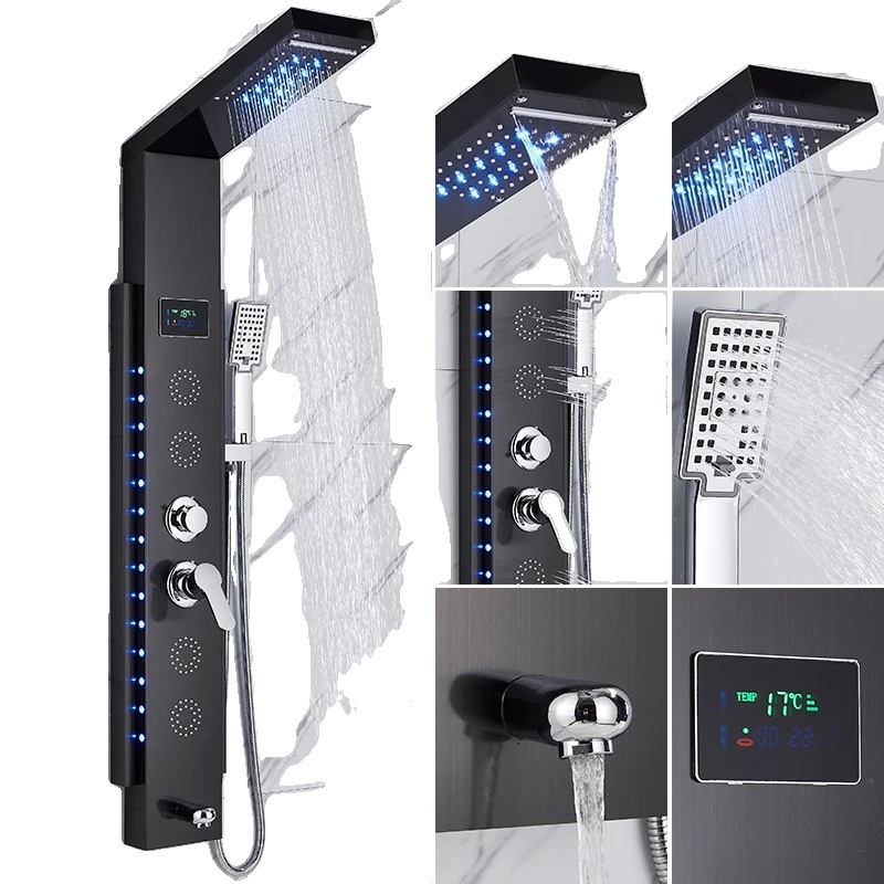 OEM Duschpaneel, Wasserfallfunktion, LED-Lichtanzeige, Schwarz 8003 2370