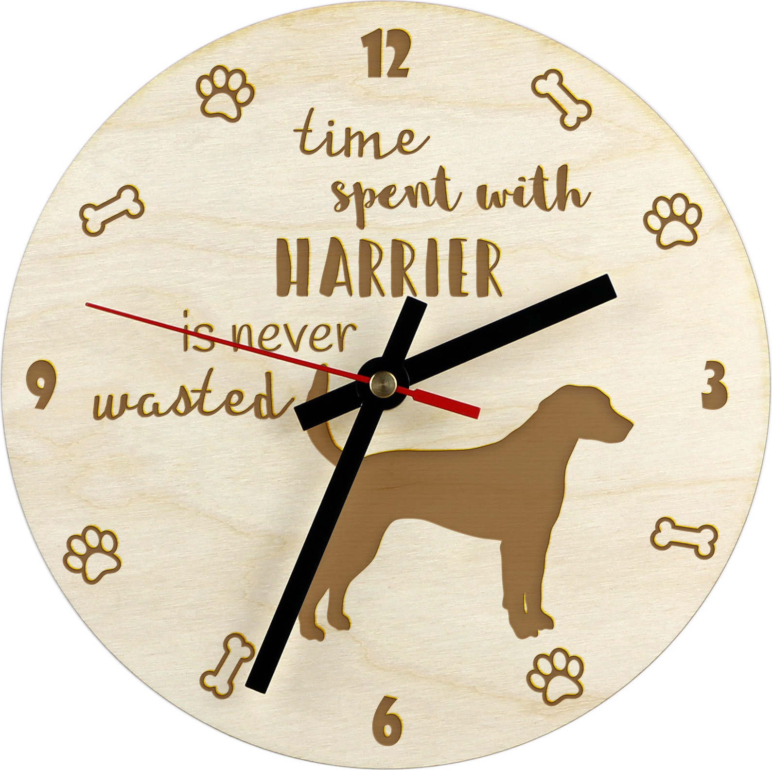 Harrier - hodiny so psom, drevené hodiny s gravírovaním, personalizované hodiny od Art-Dog
