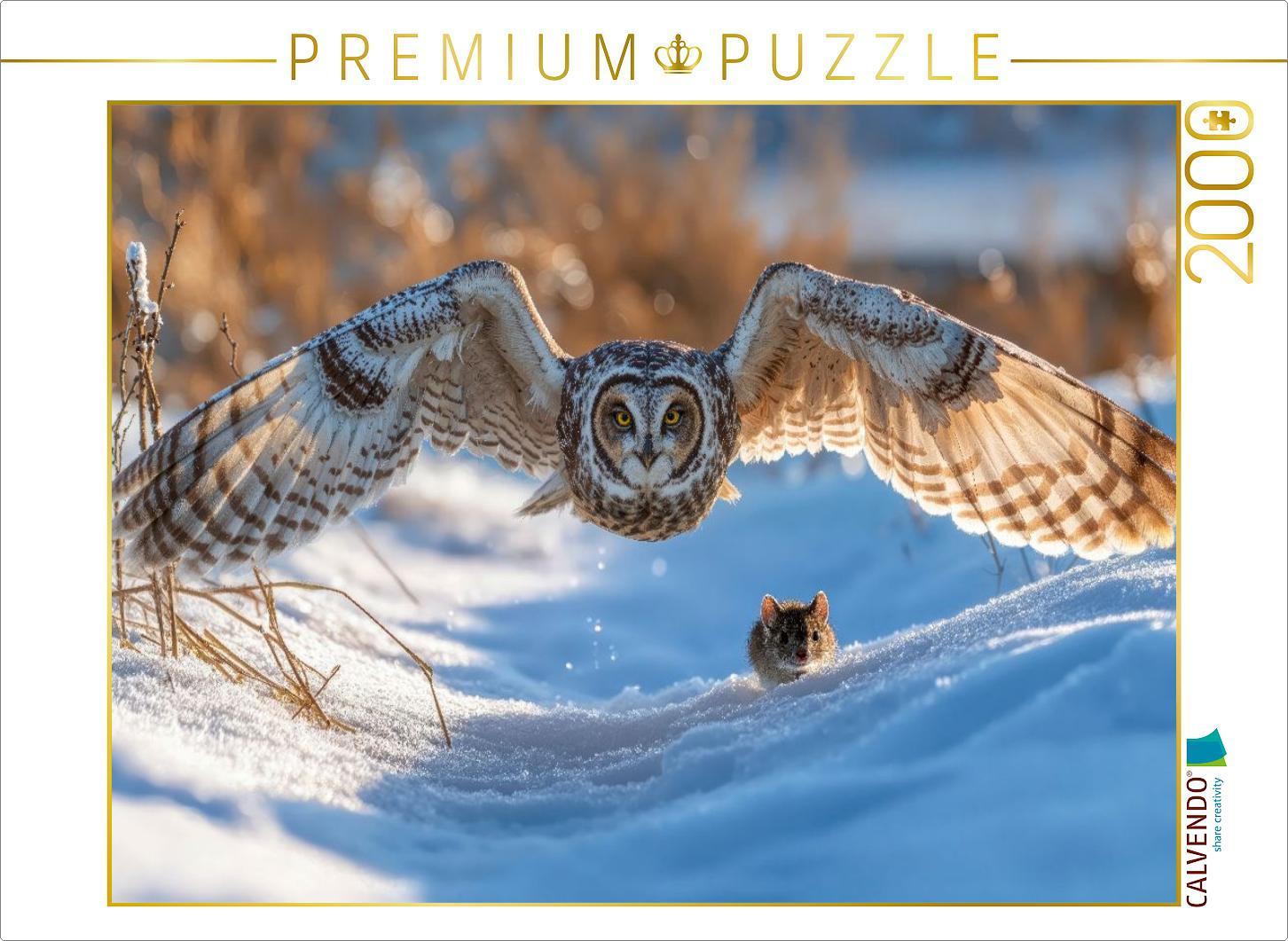 CALVENDO Puzzle Eine Sumpfohreule gleitet durch den Winter | 2000 Teile Lege-Größe 90x67cm Foto-Puzzle für glückliche Stunden