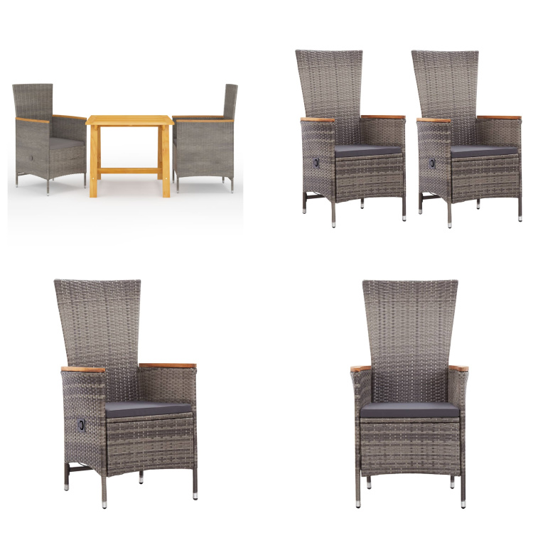 vidaXL 3-dielny záhradný jedálenský set sivý - Záhradný jedálenský set - Záhradné jedálenské sety - Záhradný nábytok - Záhradný set nábytku