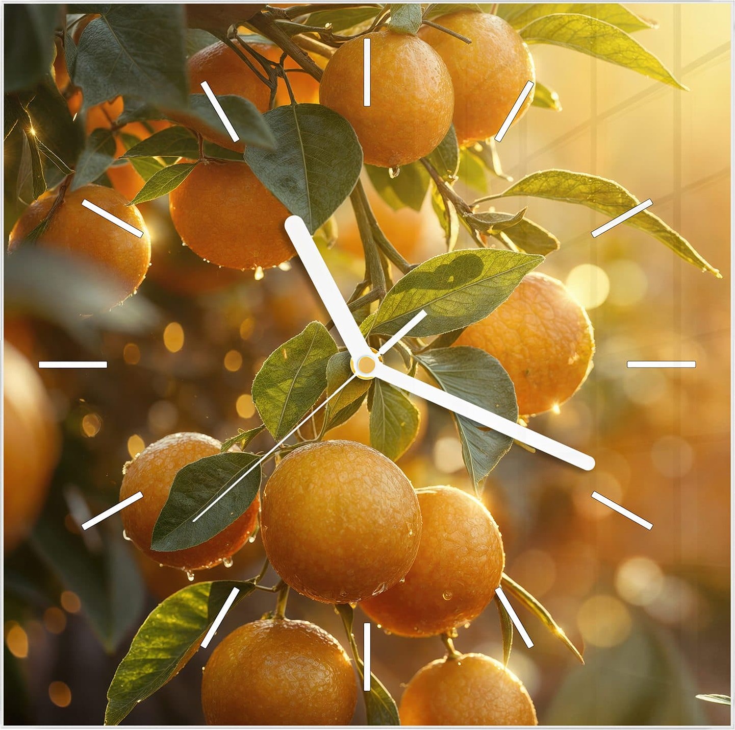 Primedeco Wanduhr aus Glas mit Motiv Sonnengeflutete Orangen- 30 x 30 cm - inkl. Aufhängesystem