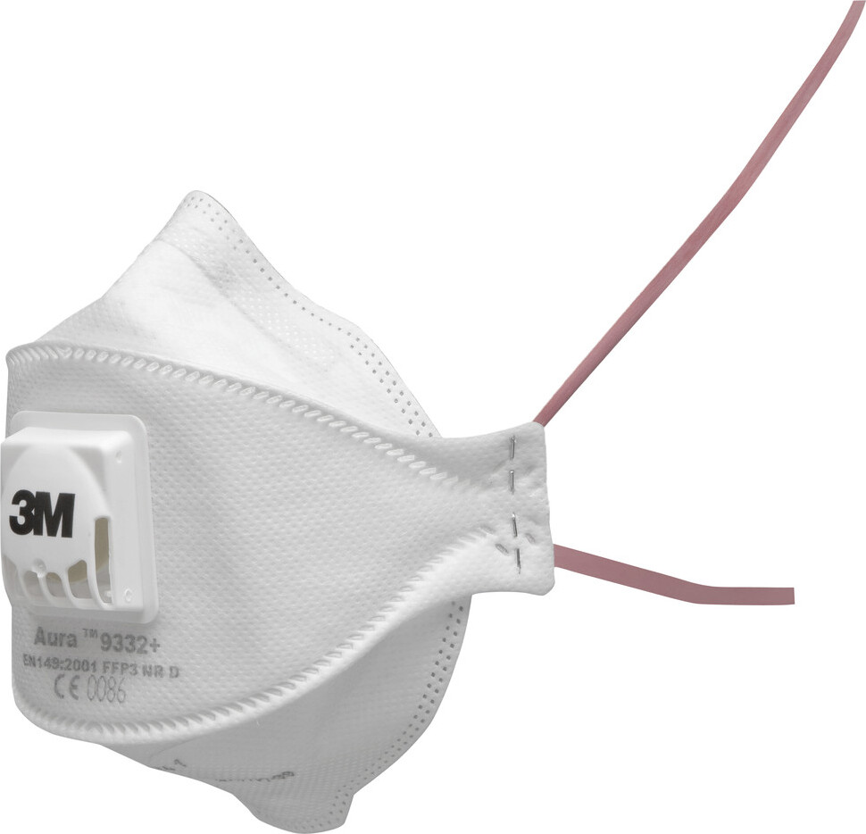 3M Aura 9332+, FFP3 Atemschutz-Maske mit Ventil, für Dämmstoffe und Hartholz, MHD 8/25
