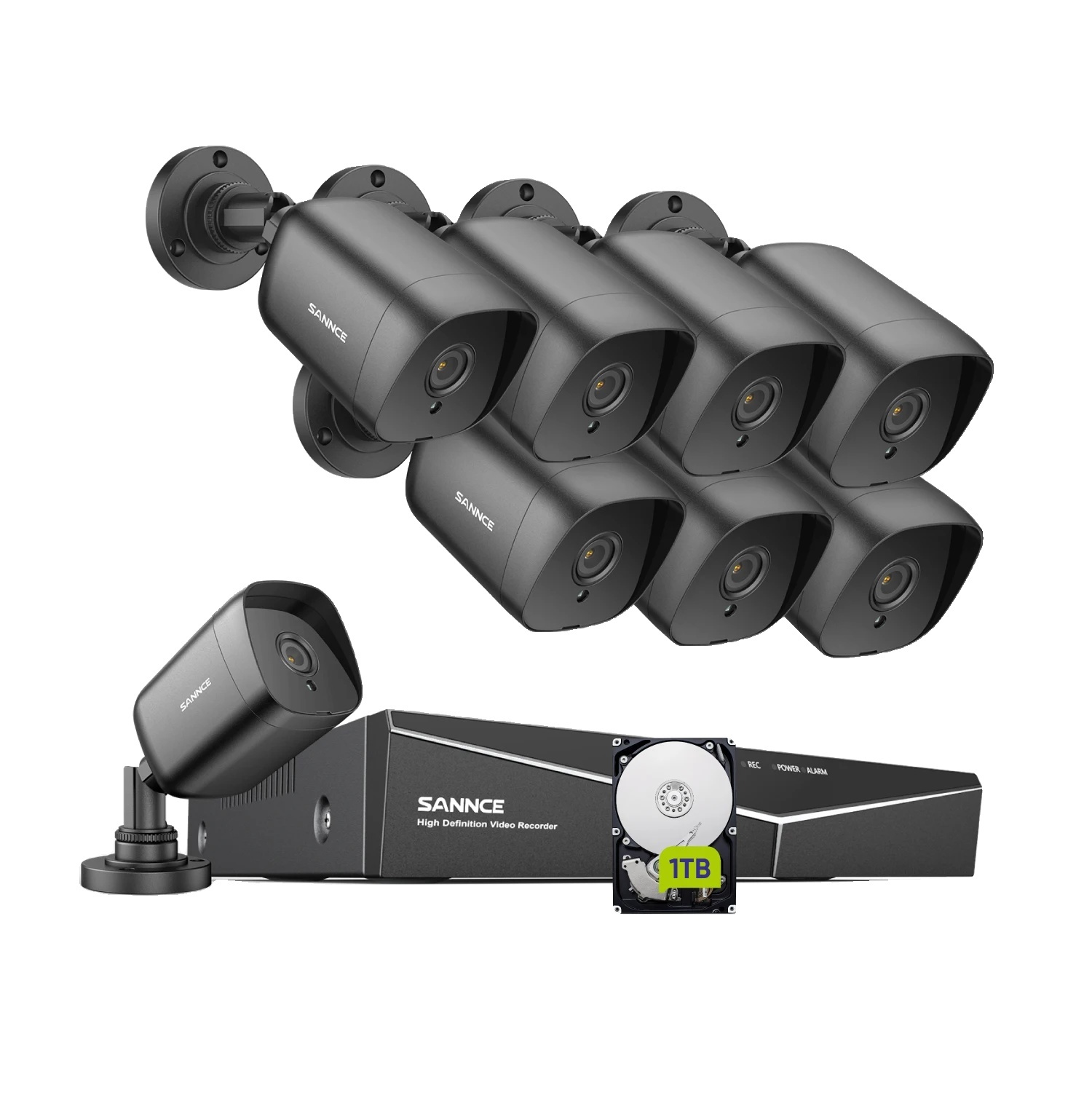 Kamerový systém CCTV, rozlíšenie 1080P, nočné videnie do 30 metrov, 8 kusov 1TB